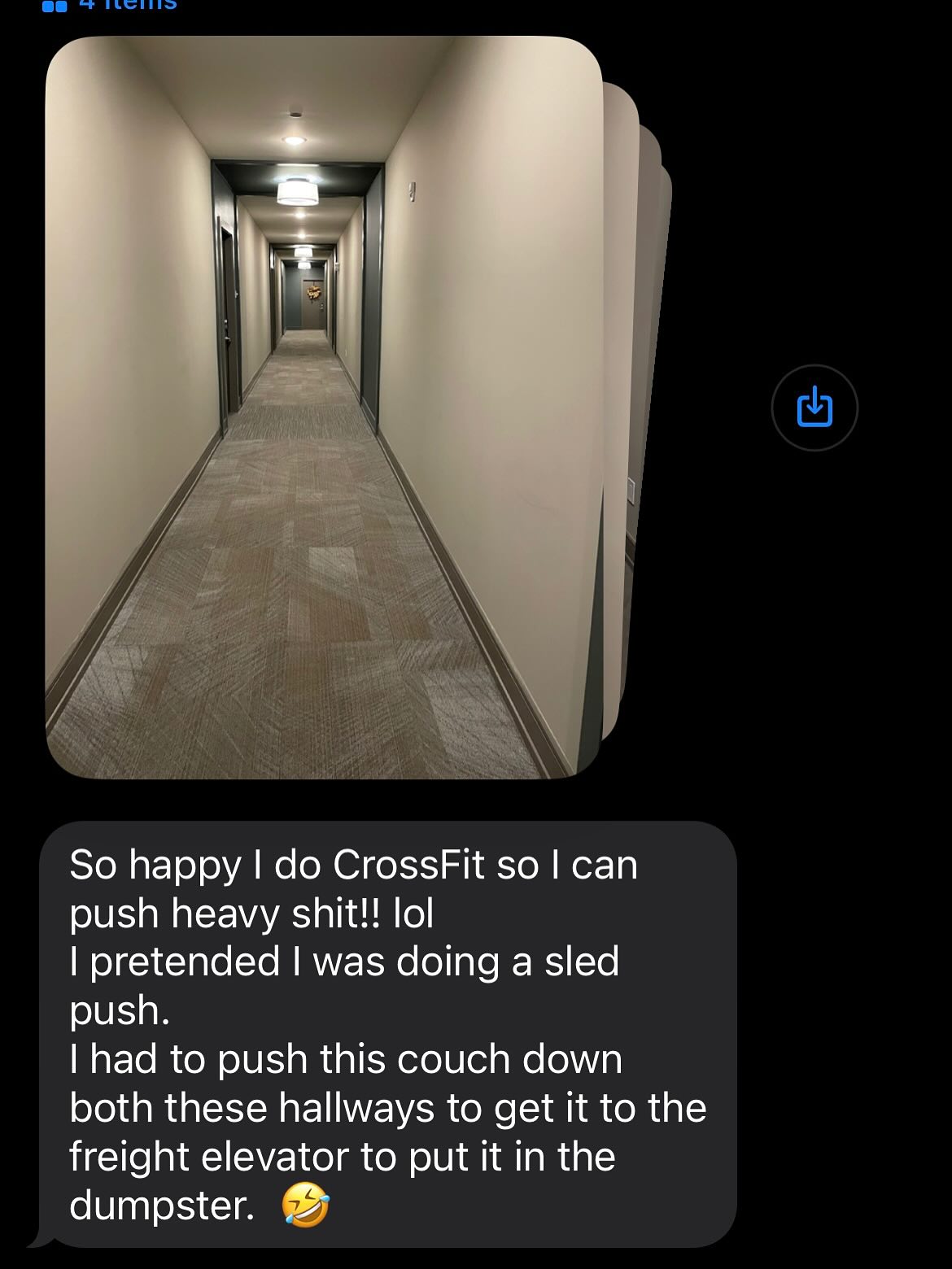 These are the messages we love to get!! This is what functional fitness looks like in real life. ?
Sherri had to push a heavy couch down two long hallways to the dumpster — and instead of struggling, she turned it into a sled push workout. ?
CrossFit doesn’t just make you stronger in the gym — it makes you strong for life. From lifting groceries to hauling furniture, Sherri proves that the fitness we build at CrossFit 219 actually works when it matters. ??