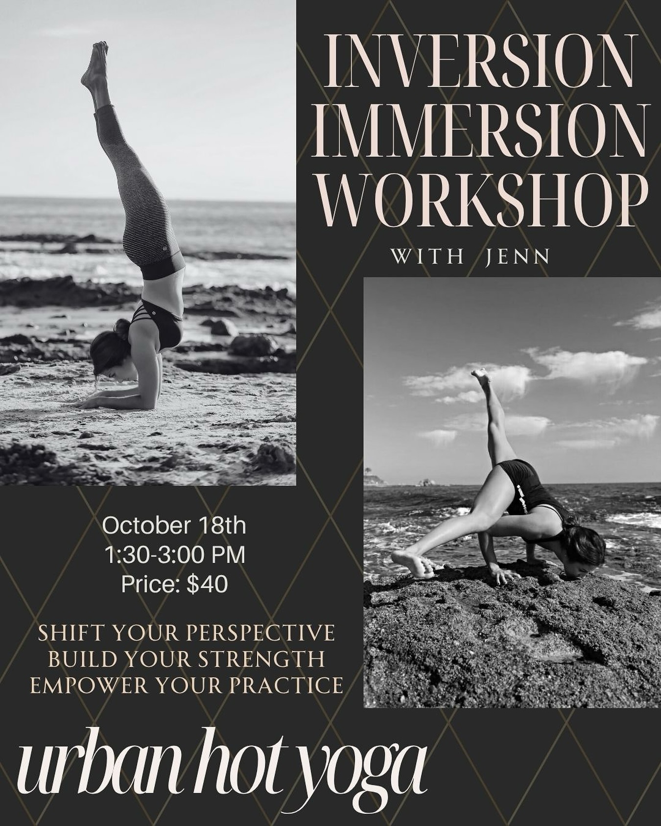 Step Into Courage: An Inversions Workshop with Jennifer
In our day-to-day lives, we rarely go upside down — and yet, that simple change in perspective can unlock so much strength, confidence, and clarity. Inversions might seem intimidating at first, but they offer incredible benefits for both the body and mind. They can energize or calm the nervous system, improve focus, and cultivate self-esteem through overcoming fear and embracing growth.
Join Jennifer for a 90 minute workshop designed to make inversions more accessible, enjoyable, and empowering. Whether you’re just starting out or looking to deepen your inversion practice, this supportive session will meet you where you are.
#workshop #inversion #yoga #oclife