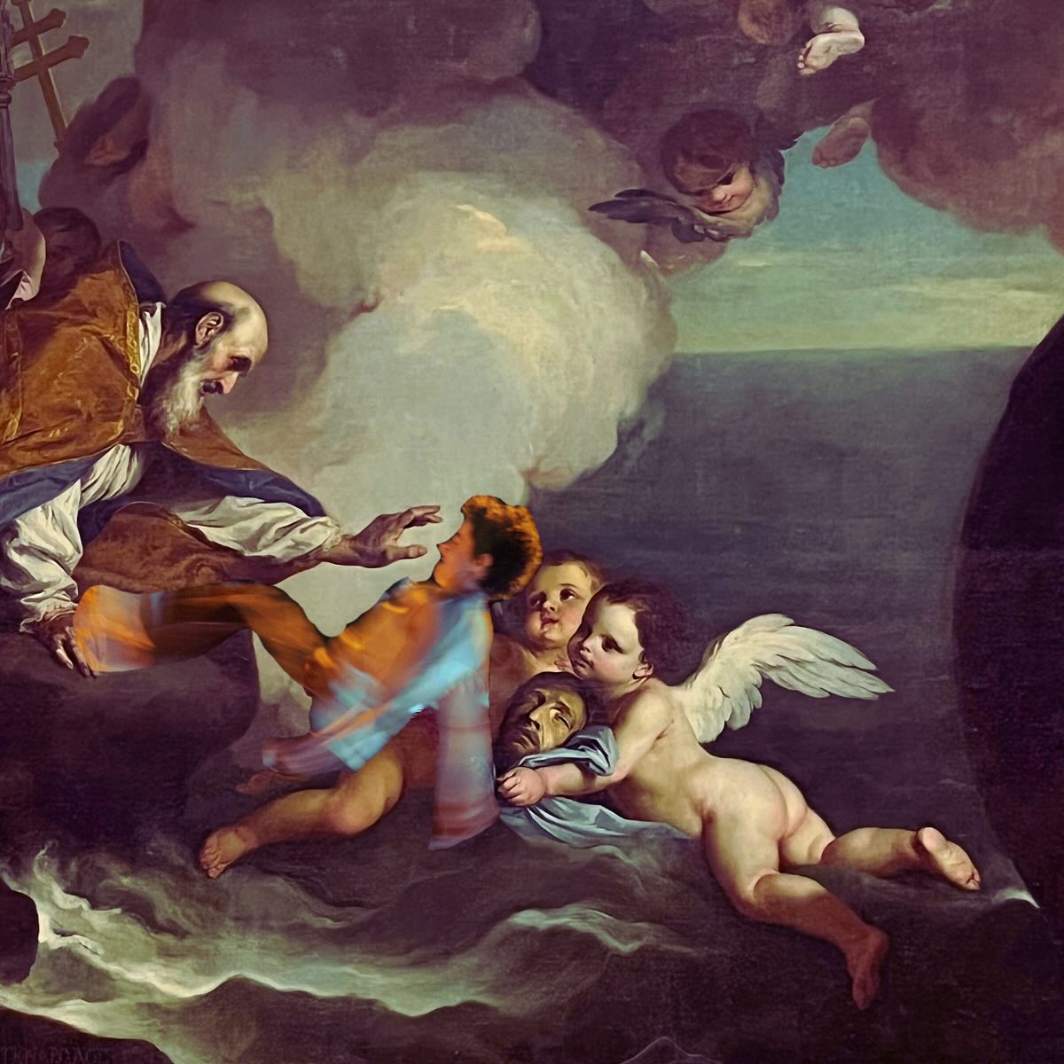 “O Dio, O Dio, O Dio… O Dio, O Dio. calling sounds of the past forward, we get caught in the loop of ancestralized beings - saints, students, selves...” 🕊️
………………………………………………………………
Lu Donovan @from_lu_to_u 👼
is a dance artist whose work threads between anatomy, performance, music, ancestral reclamation, catholic magic and resource redistribution. His creative practice prioritizes pleasure and researches strategies of queer-ing all subjects he straddles. He plays with other trans artists to build widening worlds in which bodies can pump up, relax down, or find the sweetest way their hips might move. Lu collaborates closely with designer Micah Lockman-Fine and has shown work at the Icebox Project Space, Fringe Arts, Headlong and Vox Populi and taught through the Arts League, Mascher Space Cooperative, and Philly Dance Share.
Lu will be working in collaboration with Shannon Brooks @shalynbro 🫂
🪽STUDIO WORKS 🪽
October 10th, 2025
Doors at 7:45pm | Show at 8pm
The Art Room Studio
2329 S. 3rd St
………………………………………………………………
Photo id: (1) A white trans dancer is photoshopped into a painting of two cherubs holding a strange mask, all three beings are looking toward an old man who stretches his hand out toward the cluster. The painting is in the sky, maybe heaven. (2) Angels cascade from above through dusk. Intersperesed are two figures, falling and posing through the sky amongst the angel. Small photos from clay practice, Shannon Brooks. Photographer: Christipher Postlewaite; Sculpture from Museo e Certosa di San Martino. (3) Two white dancers run magnetically toward each other and embrace. Dancers Lu Donovan and Shannon Brooks