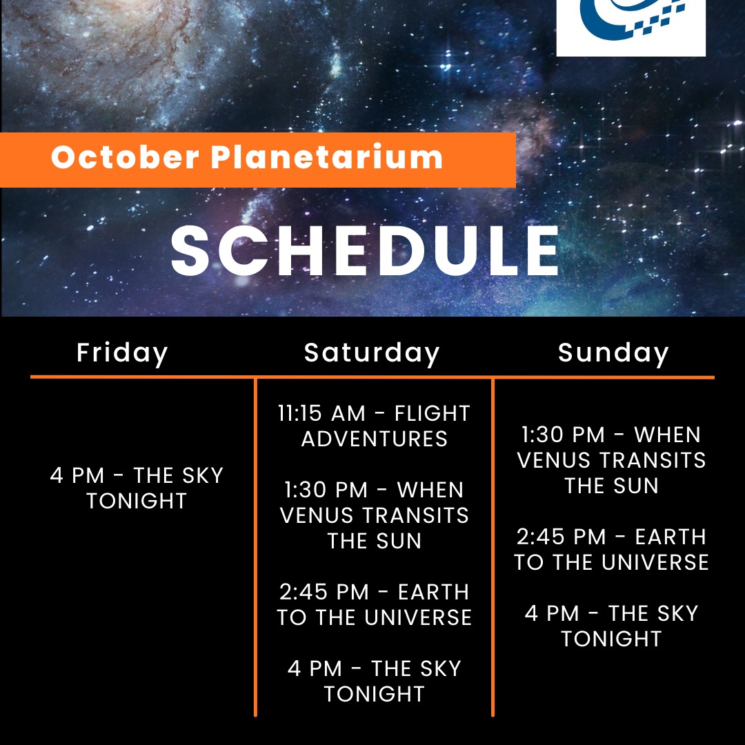 Here's a quick reference for the schedule of planetarium programs for the month of October. All planetarium shows are included with regular museum admission.