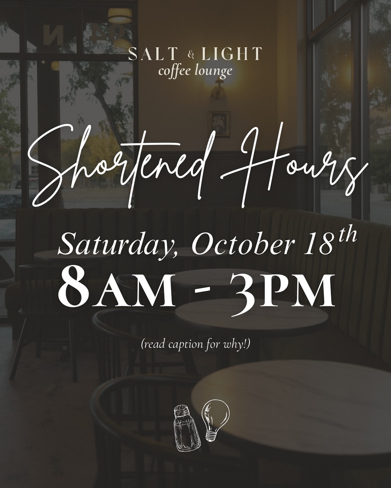 Most of you may know that my sweet grandma passed the night before Salt & Light’s grand opening day. This Saturday, we’ll be closing early to celebrate her beautiful life. Because Salt & Light Coffee Lounge is truly run by me and my family and friends, many on our team knew and loved her deeply and will also be in attendance of this celebration.
Thank you for understanding as we take this time to gather, remember, and honor her together. 🤍