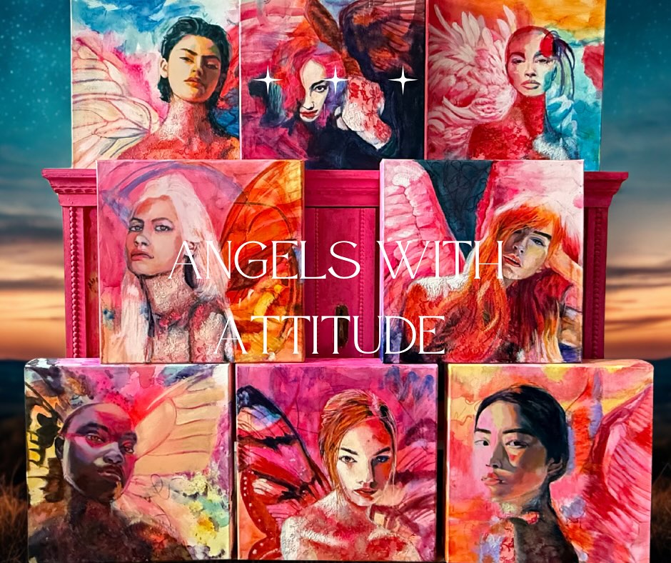 It’s finally time ….. The Angels with Attitude have landed . This collection has been brewing for a while and they’ve been patiently waiting for their moment.
The Angels with Attitude are my tribute to women whose lives have been touched by breast cancer.
It all started with friends writing words straight onto the canvas… I’ll share more about that soon , it’s where the magic began.
Creating this collection has been an honor and seeing these Angels come to life has been pure joy.
They’ve got presence. They’ve got attitude.
And today, they’re finally ready to meet you.
#angelswithattitude #womenwhoinspire #artwithpurpose #swissartist #artreveal