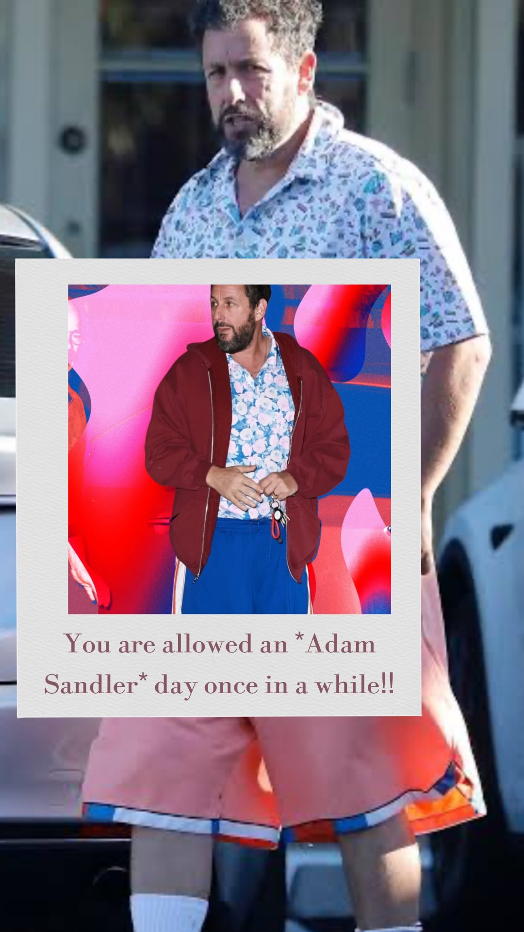 You’re allowed an Adam Sandler Day!! Taking a one-day break from being “done” doesn’t mean you don’t have great style or excellent self-care: it means you’re human!
.
We’ve all been there: a morning where the kid kept you up, a pipe just burst in the kitchen, you’re out of milk and 5 minutes behind getting out the door. And the pressure to do something, *anything* but sweats mounts.