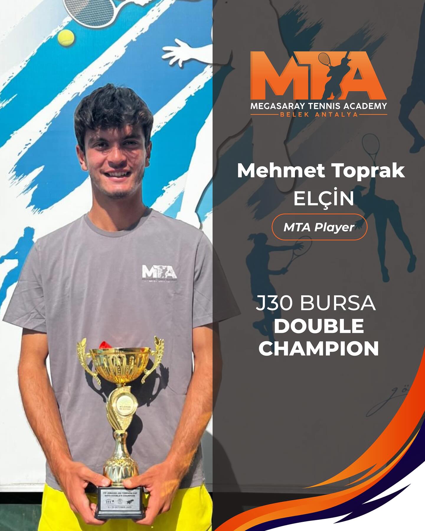 J30 Bursa Çiftler Şampiyonu olan sporcumuz Mehmet Toprak Elçin’i tebrik ediyoruz!⚡️?
Congratulations to our player Mehmet Toprak Elçin, who won the J30 Bursa Doubles Championship!⚡️?
#MTA #MTAMegasarayTennisAcademy #MehmetToprakElçin