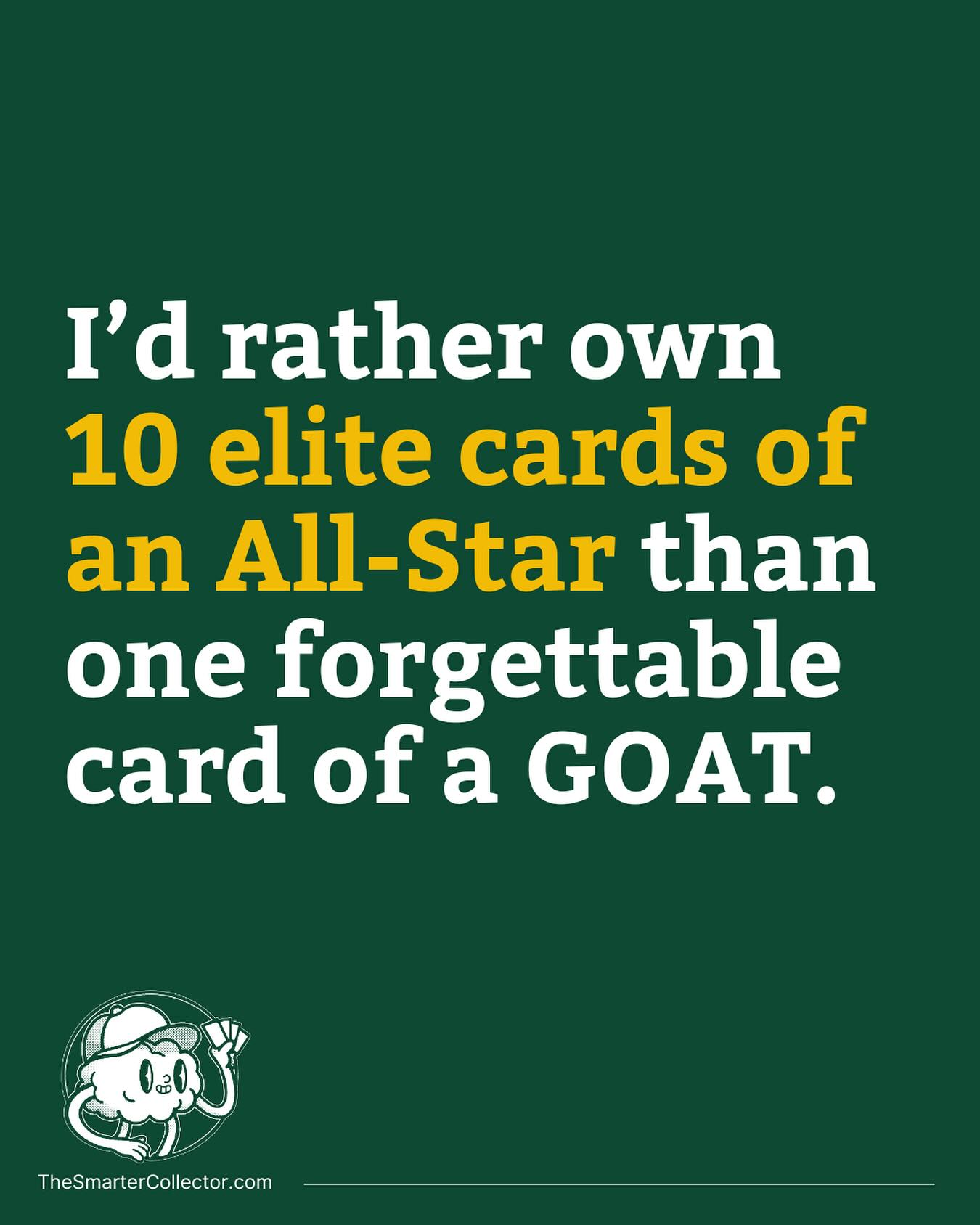 Sometimes ten sharp cards of an All-Star beat one forgettable card of a legend.
Every collector has a choice: chase names or chase cards. Some GOAT cards are flat-out boring—weak design, high print runs, or just overhyped because of the player. Meanwhile, All-Star–level guys often have incredible autos, patches, and parallels that get overlooked. Collectors who know the difference end up with better-looking collections and better value.
Would you rather have ten standout cards of an All-Star or one mediocre card of a GOAT?
#thesmartercollector #sportscards #thehobby #collecting #whodoyoucollect #baseballcards #basketballcards #hockeycards #footballcards #topps #paniniamerica #rc #rookiecard #collectwithintention