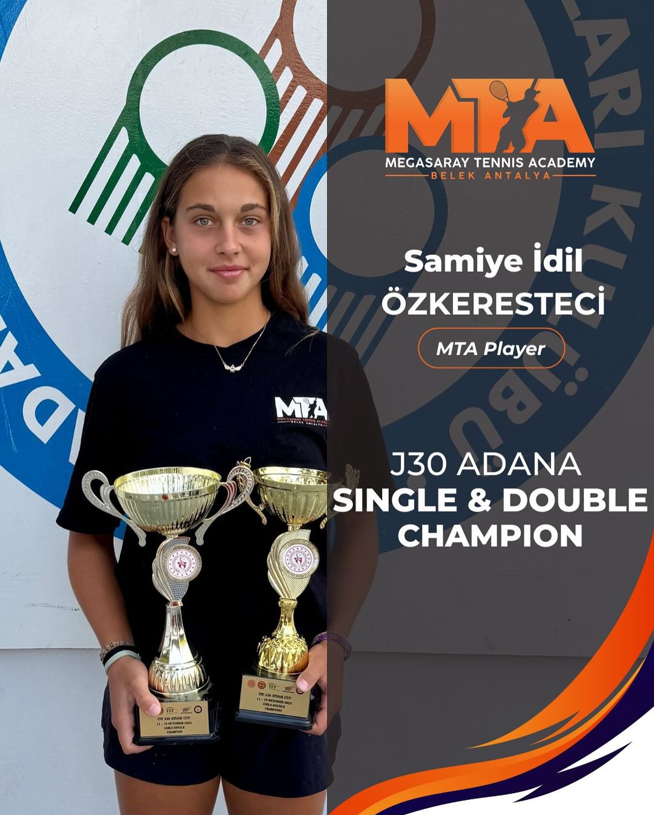 J30 Adana Tekler ve Çiftler Şampiyonu olan sporcumuz Samiye İdil Özkeresteci’yi tebrik ediyoruz.⚡️?
Congratulations to our player Samiye İdil Özkeresteci, the J30 Adana Singles and Doubles Champion.⚡️?
#MTA #MTAMegasarayTennisAcademy #SamiyeİdilÖzkeresteci