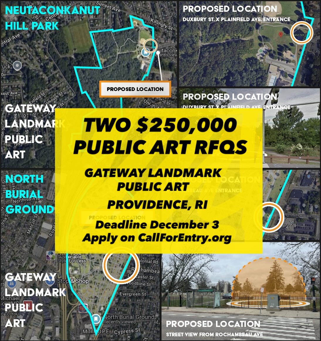America is at its best is when it welcomes people. I’m proud to be supporting the incredible @cityofprovidence in releasing two $250,000 opportunities to create landmark gateways public artworks that celebrate the strength in this welcome embrace.
These Gateway Landmark Public Art Projects will be sited at North Burial Grounds and Neutaconkanut Hill Park. In this open spirit, we are inviting artists from across the region, country, and world to apply. Application deadline is Dec. 3, and we’re having two optional virtual info sessions on October 29 at 12 pm EST and November 4, 6 pm EST.
You can apply on callforentry.org at: https://artist.callforentry.org/festivals_unique_info.php?ID=16383
So thrilled to bring this project together with such an excellent @providenceact team.
.
.
.
#publicart #artopportunity #RFQ #ArtRFQ #callforartists #cityofprovidence #providenceri #semiquincentennial #providenceart #providenceact