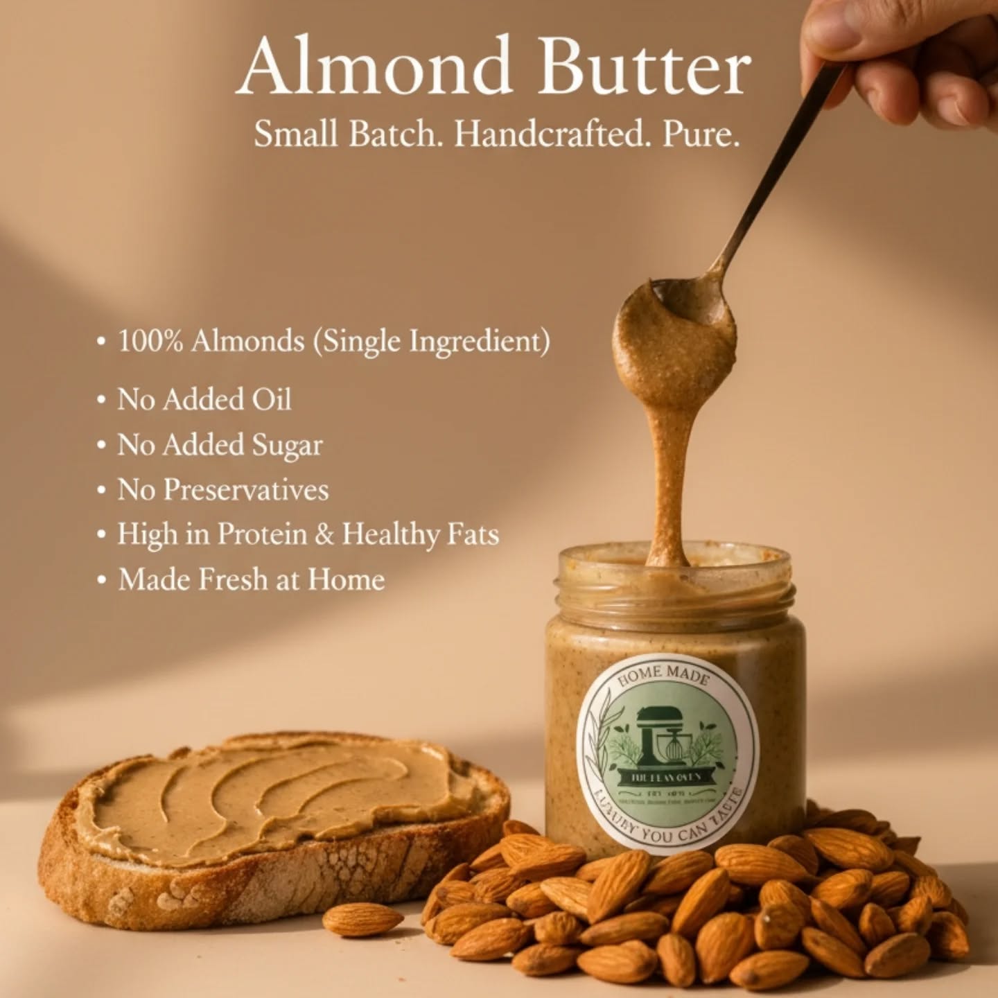 If you’ve been wanting to switch to a cleaner nut butter… this is your sign.
This Almond Butter is not factory-made.
It’s handcrafted in small batches, using just ONE ingredient — 100% Almonds.
No oil.
No sugar.
No preservatives.
No shortcuts.
Just real food, the way it’s meant to be. 🤎
It’s something I make the same way I’d make it for my own family.
Safe for kids, helpful in weight management, nourishing for skin, energy-boosting, and honestly… delicious.
Spread it. Blend it. Bake it. Love it.
Choose food that chooses you back.
🛍️ Order:
Website link in bio
or
DM
DHALEEN OVEN
Pure. Honest. Homemade.#almondbutter #healthyspread #naturalfoods #cleaneatingindia #smallbatchmade
#homemadegoodness #healthylifestyleindia #mumbaifoodies #nutbutter #eatclean
#momapproved #kidfriendlysnacks #weightmanagementjourney #healthyeats
#freshfooddaily #noaddedoil #noaddedsugar #foodwithlove #madeinindia🇮🇳
#theleanOven #BakersOfInstagram #PuneBaker #supportsmallbusinessindia