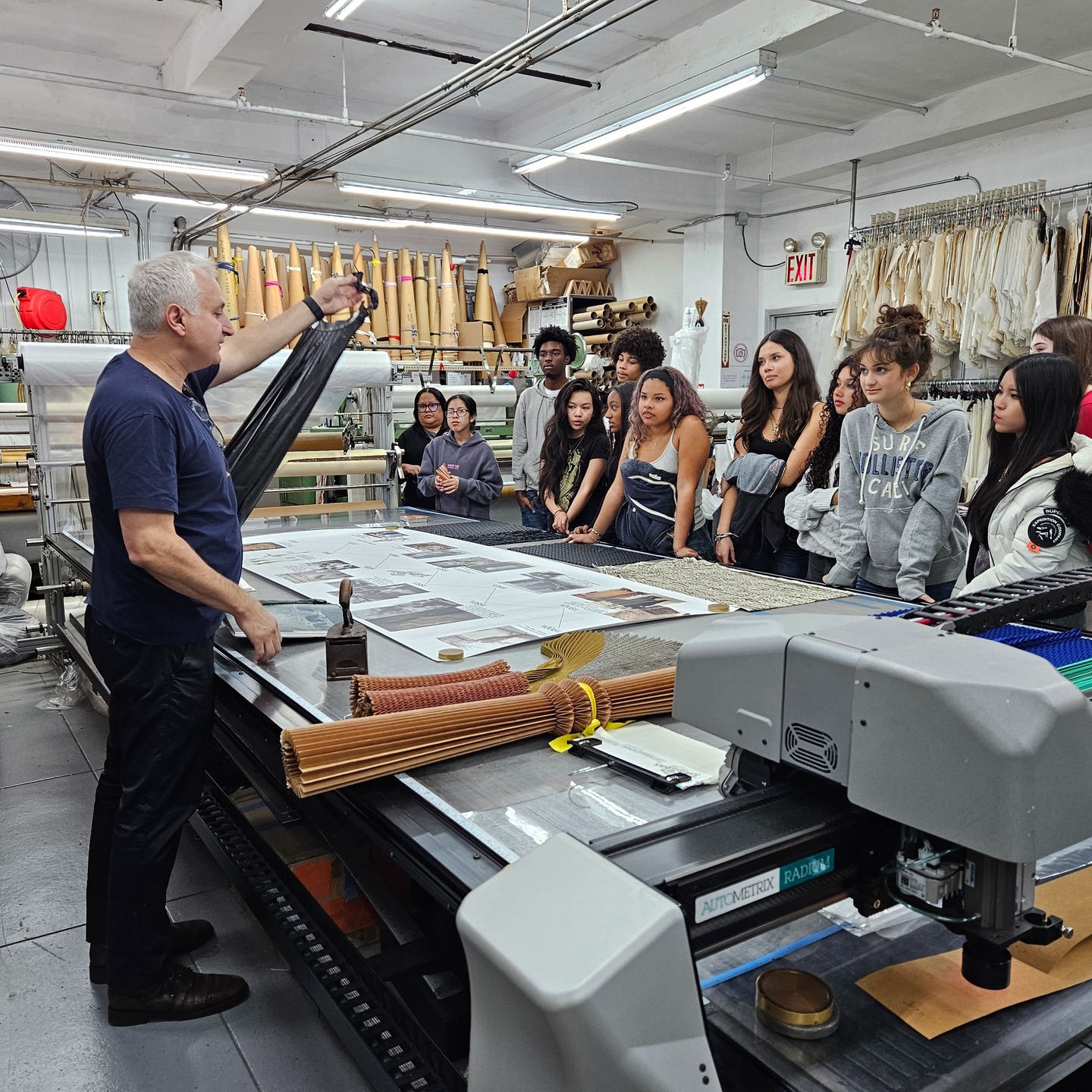 Trip to NYC Garments Center with Mrs. Alexander and Mrs. Farrelly! First stop Tom's Sons International Pleating, students learned how fabric is pleated and how pleated fabric is used. The owner pleated dollar bills for the students as souvenirs. Next stop Elegant Fabrics, where students learned how to shop for fabrics. last stop FIT Museum, where students saw many iconic pieces on display from their "Dress Dreams & Desire: Fashion & Psychoanalysis" exhibit.
#fitmuseumexhibit #elegantfabrics #Tom'ssonsinternationalpleating #mikenyctours