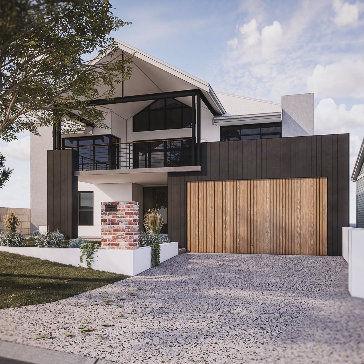 We were asked to reimagine the externals and pool area of this two-storey residence.
The goal: create a more timeless and open façade with cohesive outdoor living that balances function, light, and street appeal.