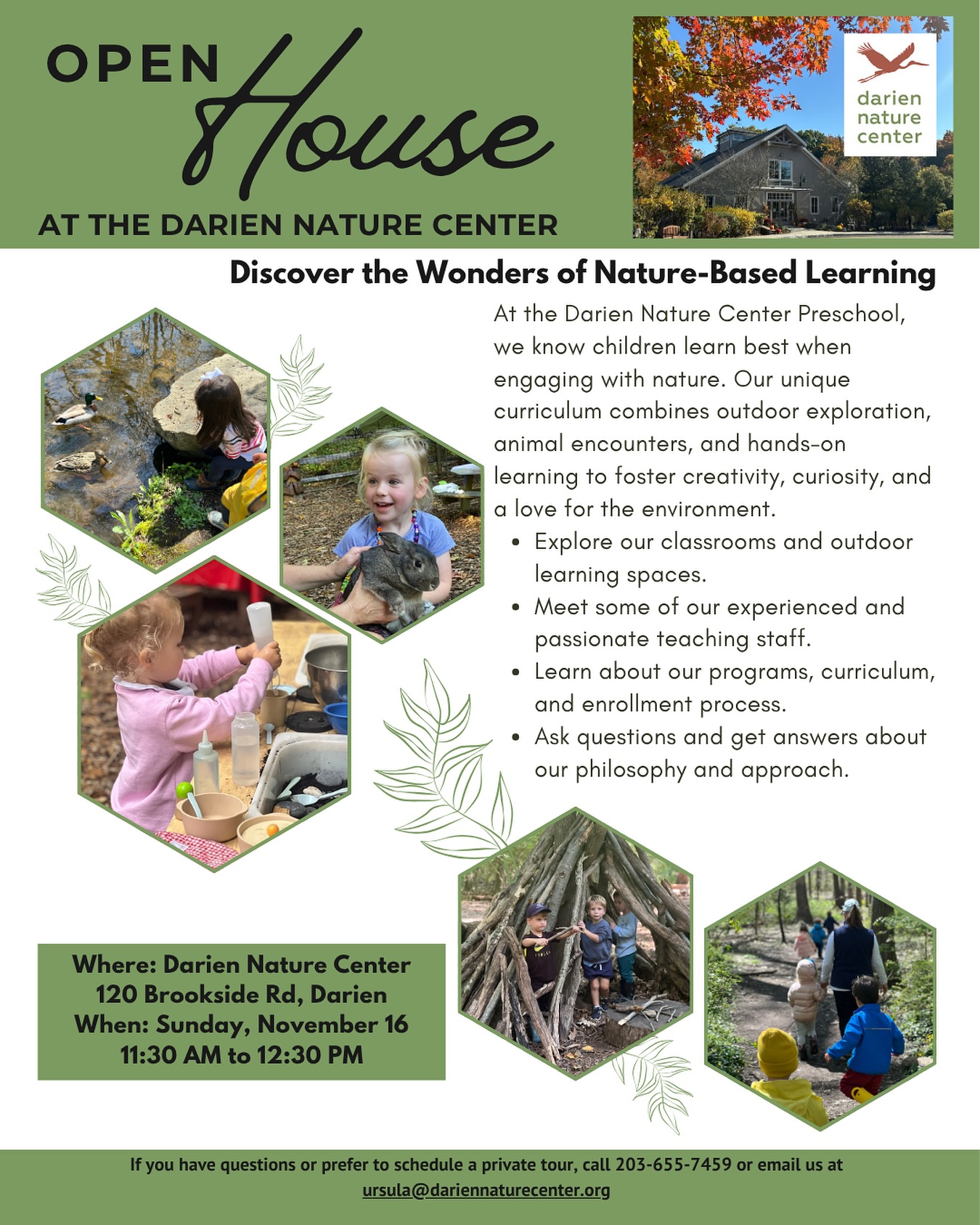 Join us for our open house on Sunday November 16 from 11:30-12:30pm! New to town? Curious about what kind of programming the Nature Center offers? Interested in providing your child with a lifelong love of nature? Then stop on by! Meet some of our Nature Educators and fellow parents and learn firsthand why the forest classroom is ideal for your children. #darienct #dariennaturecenter