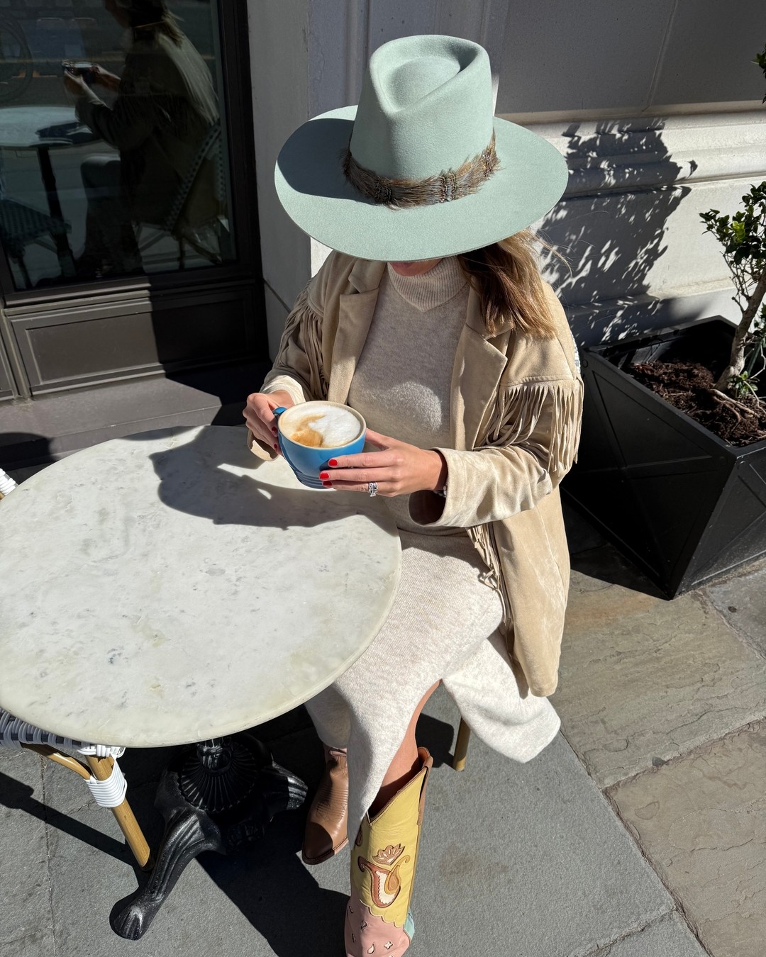 Fall Hat Series, Part 3: Hat on, latte in hand — fall mode officially activated ☕️✨ Sneak peek of a new drop coming soon ?