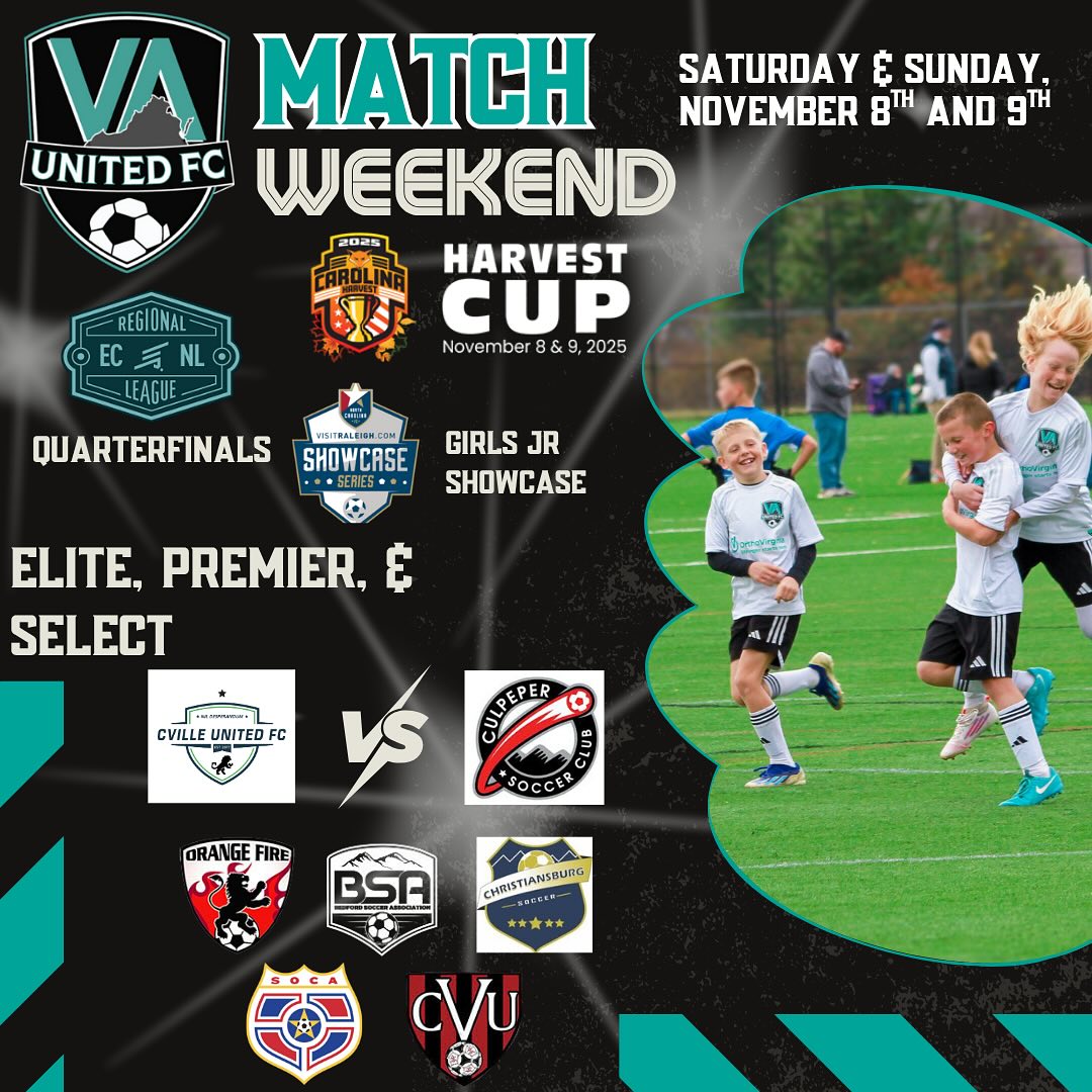 ? BIG WEEKEND AHEAD, VIRGINIA UNITED! ?
We’ve made it to the last few weekends of fall soccer and we are ready to play! ????
⚽ ECNL RL QUARTERFINALS - Time to show what we’re made of on the biggest stage
? HARVEST CUP & NCFC GIRLS JR. SHOWCASE - Our squads are ready to compete and represent
? VCSL TEAMS - Final weekend of fall league play - let’s work together and compete till the last whistle.
Every touch matters. Every battle counts. Every moment is an opportunity.
Play for each other, play with heart, and let’s bring home some wins! ?
#VirginiaUnited #WeAreUnited #ECNLRLQuarterfinals #HarvestCup #NCFC #VCSL #YouthSoccer #WeekendWarriors