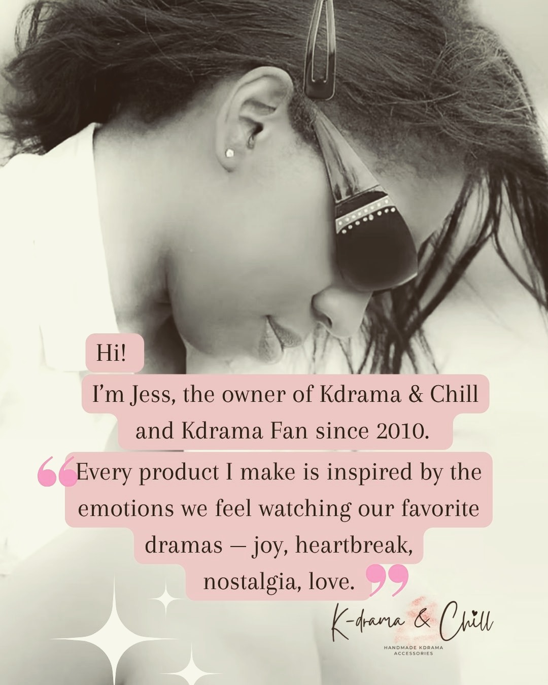 I’ve been watching K-Dramas since 2010. My mom was watching one evening, and I sat down beside her — needless to say, I was hooked. 💕
What started as a bonding moment turned into a love for storytelling, emotion, and all things K-Drama. Every handmade product in my shop is inspired by that same feeling — the laughter, the tears, and the moments that stay with us long after the credits roll. 🎬
I’m Jess — creator, maker, and fellow K-Drama addict.
Check me out the links to my shop in my bio.