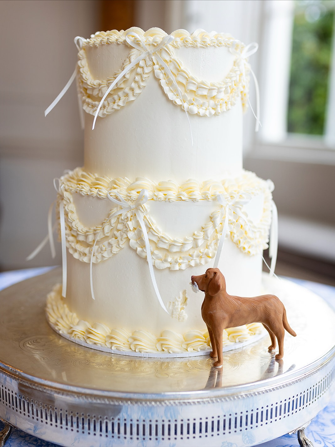 Every cake tells a story, and this one’s all about Ellie, Will… and their gorgeous dog, Cooper 🐾
I’ll never get bored of these beautiful Lambeth designs, with their intricate piping, delicate ribbons, and the romance of it all. For this one, we added a little twist: Cooper found the buttercream a little bit too tempting...! A playful, personal little touch that made the cake feel perfectly suited to Ellie & Will on their special day.
@rockbeare_manor_
@hylandweddings
@floralartdevon
@martin_dabek_photography
@lucca_studios
@suzanneneville
@elliesandersonbridal
@jessicafayebridalhair
@makeupbybeckyflynn
#sweetsatisfactioncakes #weddingcake #weddingcakedesign #weddingsindevon #luxuryweddingcake whiteweddingcake #rockbearemanor #rockbearemanorweddings
