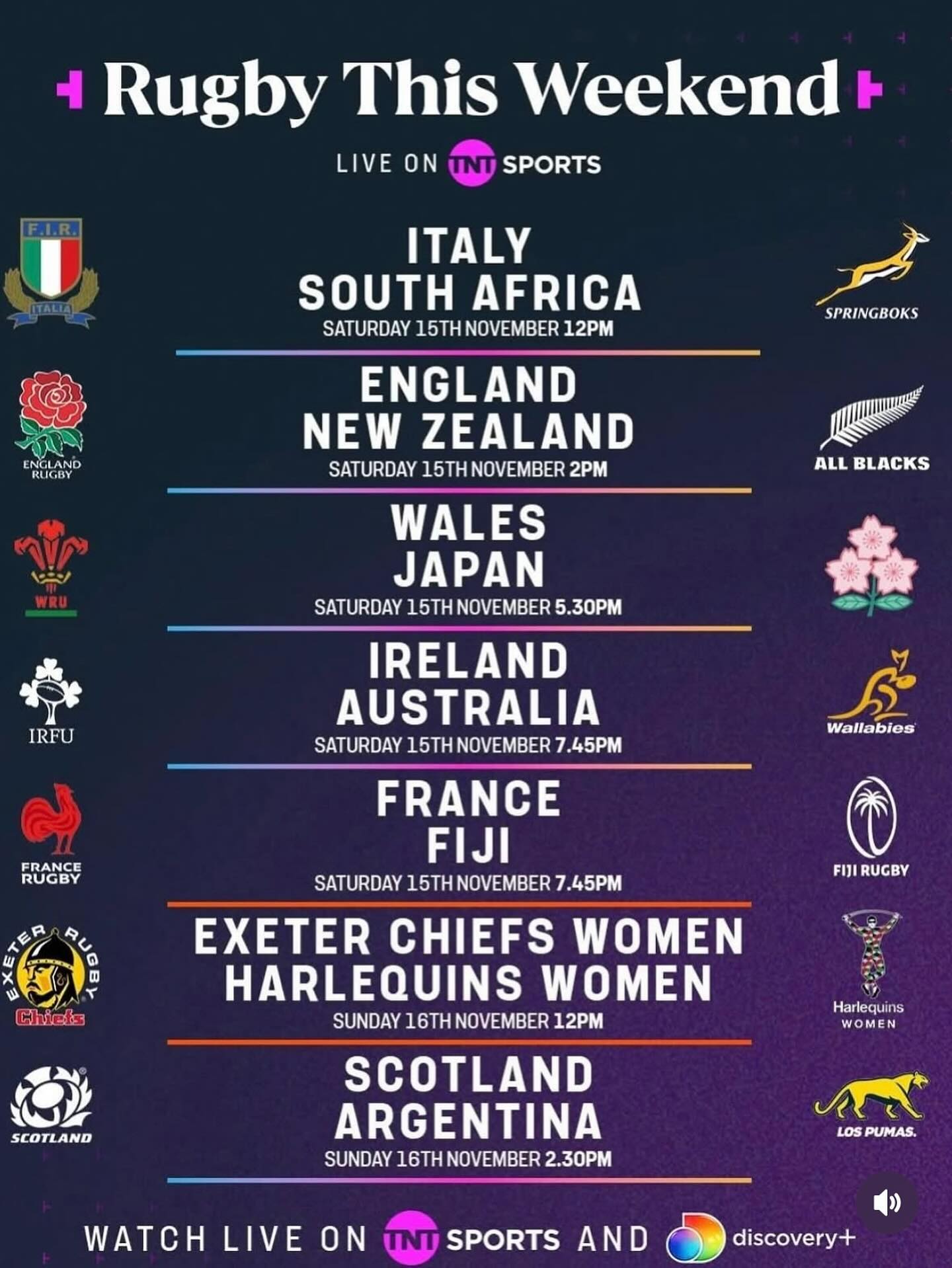 This weekend rugby timeable.Come in and join us! 🍻#crawley #westsussex #tnt #tntsports #rugby #englandrugby #skysport #whitehartcrawley #crawley