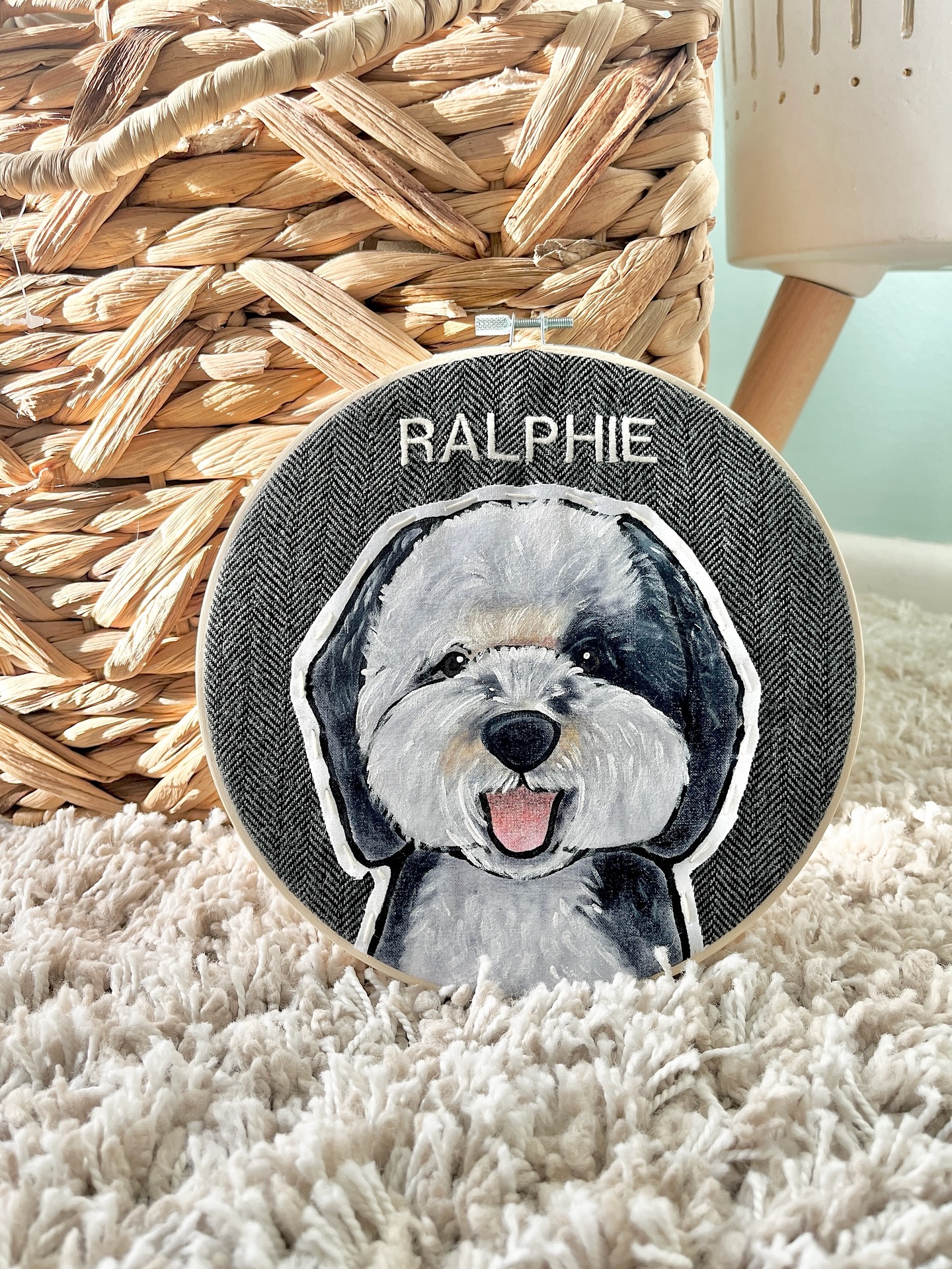 Loved making this portrait of the roundest headed dog I've ever seen. Also loved that I got to make it as a bigger 8inch hoop so I could really get in there with the details and all the fluffy fur!
Holiday orders are definitely starting to roll in - but mostly for our custom toys. Over the years I've seen a dip in custom portrait sales - prob from competition of people selling AI portraits for so much cheaper - it's hard to compete with a $10 pet portrait. But I still do really love when a portrait order comes through.
Also - don't know if many of my customers know but these portraits really don't have to be stuck on a wall. A hoop stand is also cool for placing your hoop upright on bookcases and fireplaces and things. Shoot me a comment if you'd like a link!