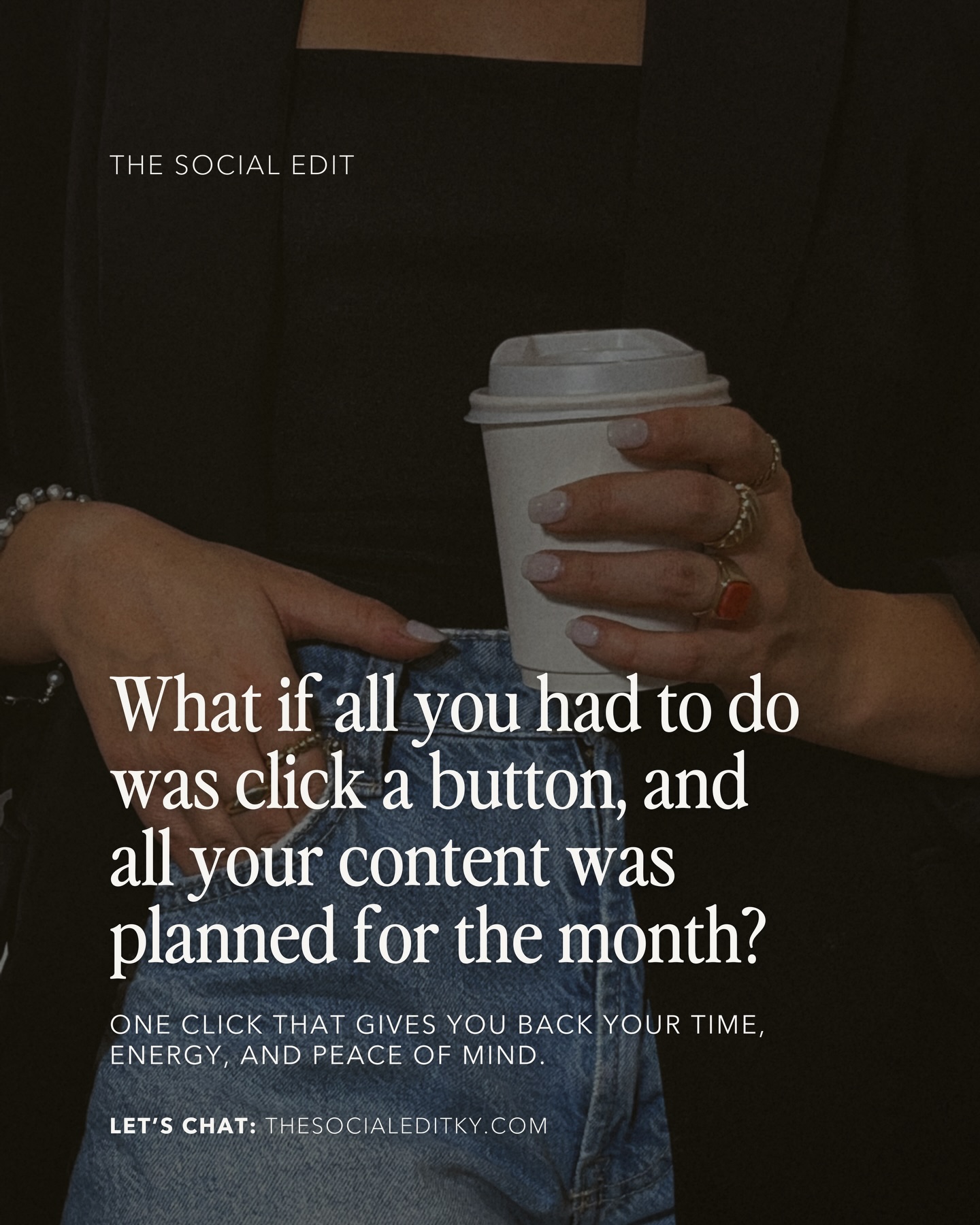 What if all you had to do was click one button, and your entire month of content was done?
That’s what we do at The Social Edit. We handle every part of your social media presence so you can get back to running your business (and maybe even enjoy a night off).
Our clients come to us because they’re tired of guessing, posting inconsistently, or spending hours creating content that doesn’t convert.
Social media is a full-time job. It just doesn’t have to be yours.
Ready to make posting the easiest part of your business next year? We’re booking for January through March social media start dates.
→ Comment or DM “SMM” to get started.
