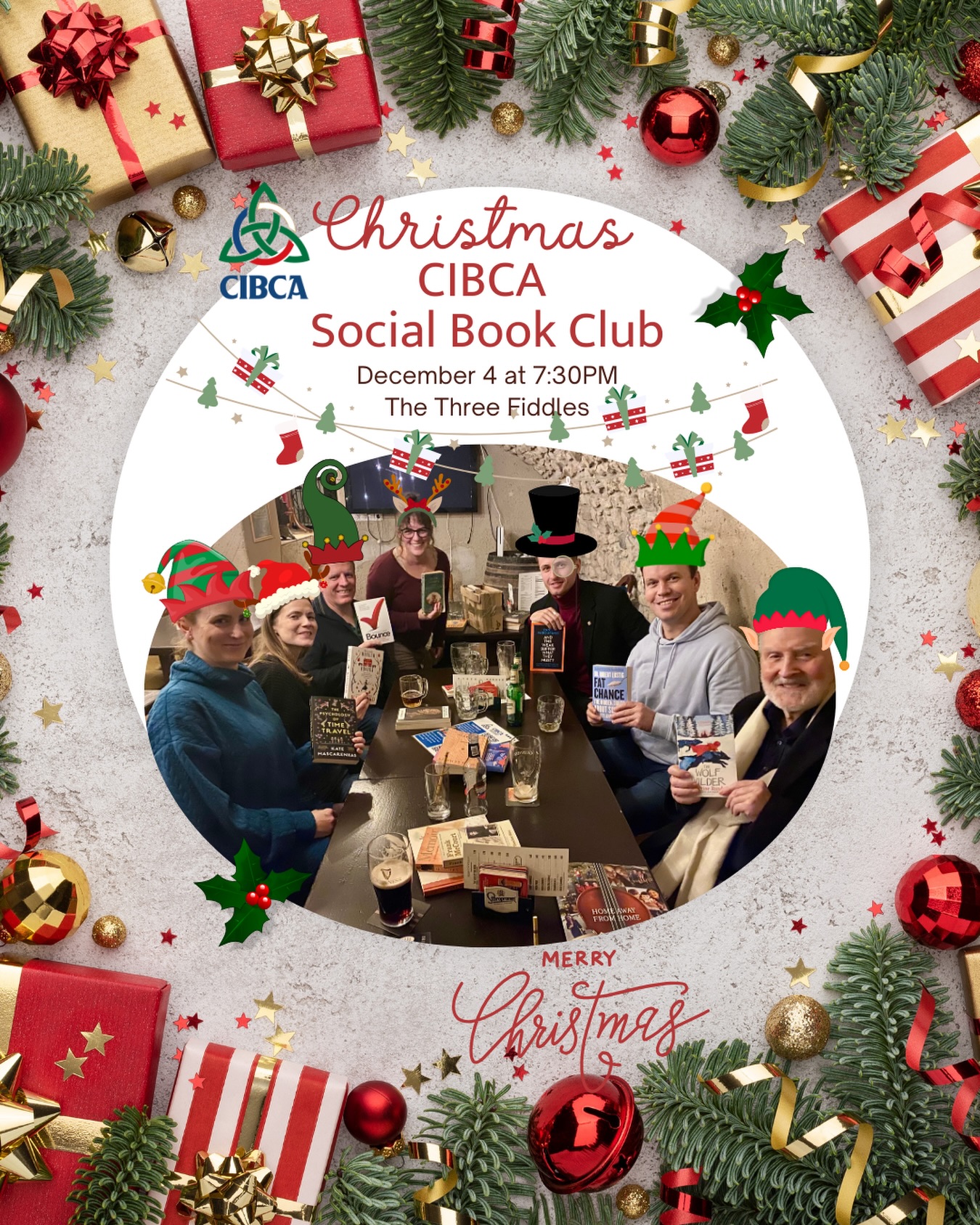 Love books? So do we!
Come join us for lively discussions about your favourite reads and authors. Bring a book to swap and discover your next great read! We meet monthly, usually on the first Thursday. Ready for the challenge? Or just come for the fun, good vibes and great conversation.
This time we’re adding a festive twist! Join us for a Christmas-themed evening—wear your favorite Christmas jumper or festive attire to get into the holiday spirit.
We’ll also have a Yankee Swap (Secret Santa) for some extra fun! Bring a small, wrapped gift valued at 150-200 Kč to join in the gift exchange.
Meet us in The Three Fiddles downstairs on December 4 at 7:30pm for another great chat about what we’re all currently reading, and swap books for your next great read.
By the way, the CIBCA Social Book Club is free of charge and open to all. See you there for a festive and literary evening! 🎄📚