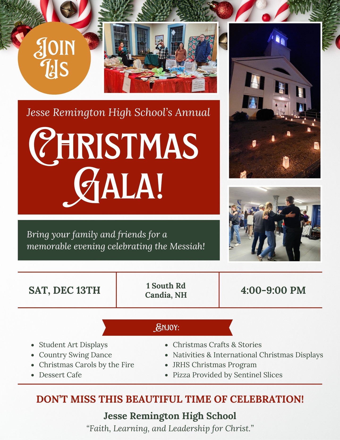 Gather your loved ones and come enjoy an evening honoring the Messiah on December 13th from 4-9pm. đ
From carols by the fire to crafts, displays, dancing, and delicious treats, this is a Christmas celebration you wonât want to miss! â€ïž