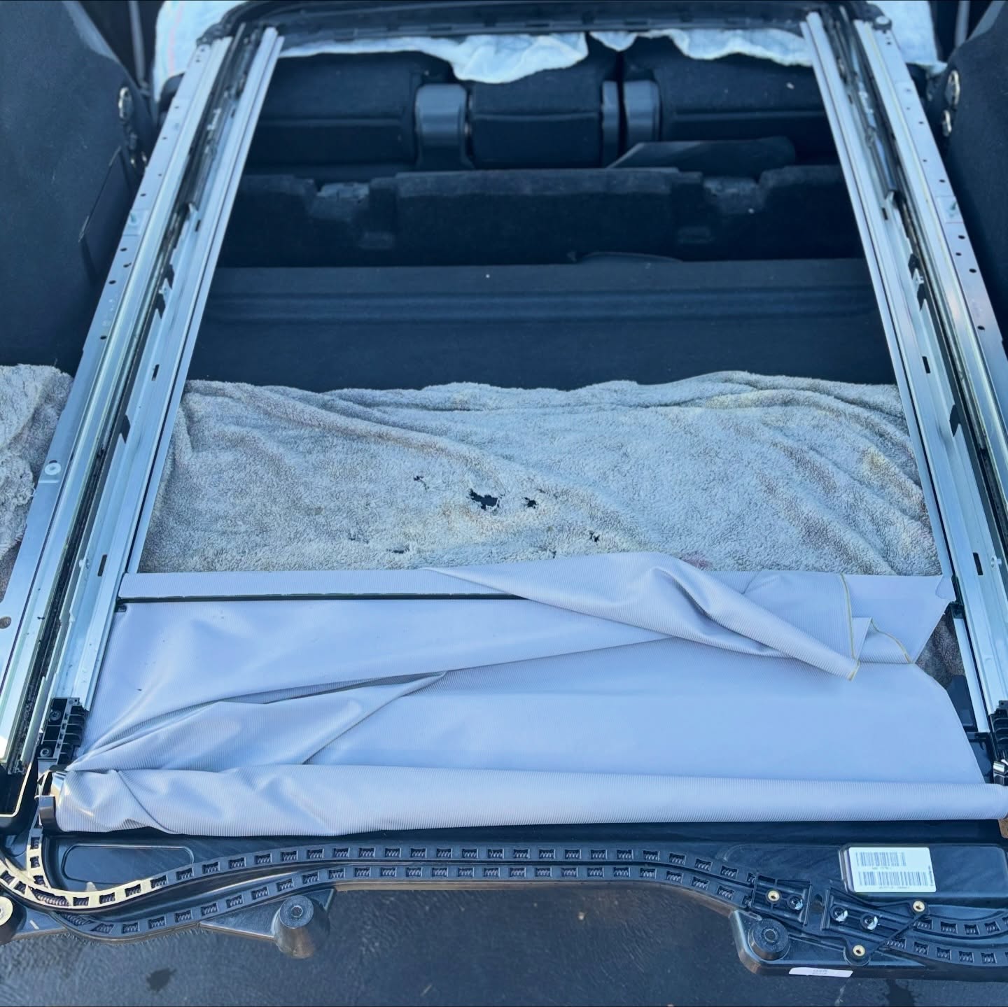 Sunroof sunshade roller blinds of all kinds! Pictured: BMW X1 and VW Passat roller blinds replacements. The blinds are often spring loaded systems driven by a high torque motor, causing the intricate plastic components to break under any misalignment. We not only replace your blind but also advise and address any root causes to prevent the issue happening again.