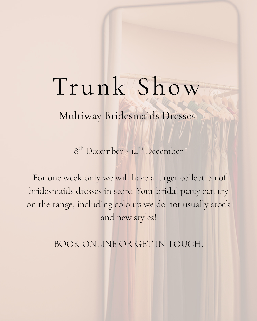 If bridesmaids dresses are on your list of things to do before Christmas for your wedding next year! Now is the perfect time to tick it off.✨️
Explore our extended range of luxe multiway bridesmaids dresses for a limited time only. More colours, fabrics and styles to choose from.
Appointments are available between Monday 8th December & Sunday 14th December. Just get in touch or head to our website to book🤍