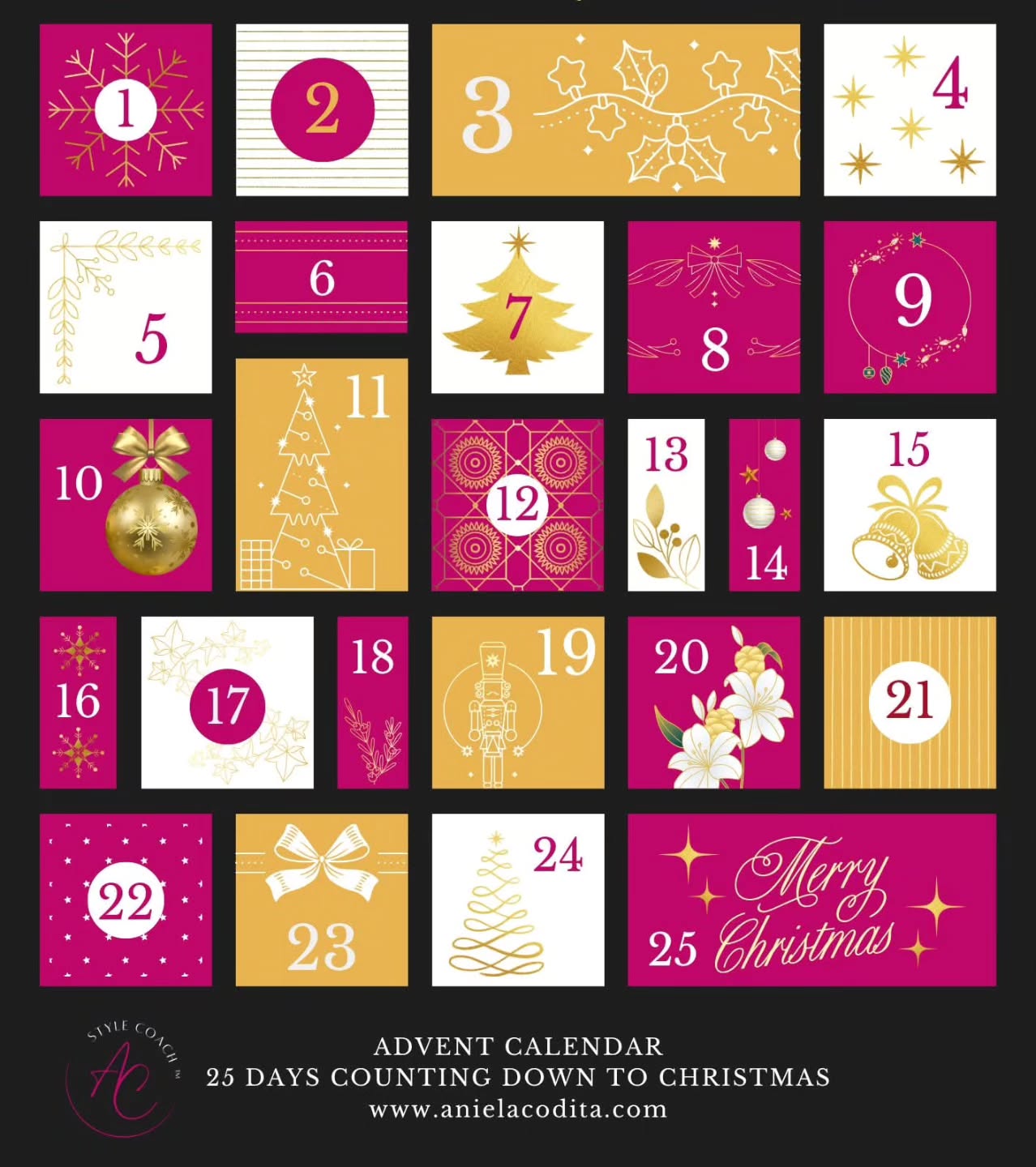 🇬🇧 ENGLISH:
🎄✨ The Body Image and Personal Style Advent Calendar Is Here! ✨🎄
25 days of soulful gifts designed to inspire, support, and celebrate your journey with body image, intuitive dressing, and self-expression.
Each day unlocks something special: reflections, tools, activities, and surprises to help you reconnect with your wardrobe and yourself. Some gifts are open to everyone, while others invite you to sign in or join our private community for deeper support.
Whether you’re here for a moment of joy or a full transformation, this space is yours.
Let’s unwrap it together 💫
💬 Tell me, what are you hoping to receive this season?
_____________
🇮🇹 ITALIANO:
🎄✨ Il calendario dell'Avvento dedicato all'immagine corporea e allo stile personale è arrivato! ✨🎄
25 giorni di regali pieni di significato pensati per ispirare, sostenere e celebrare il tuo percorso con l'immagine corporea, il modo di vestire intuitivo e l'espressione di sé.
Ogni giorno svela qualcosa di speciale: riflessioni, strumenti, attività e sorprese per aiutarti a riconnettirti con il tuo guardaroba e con te stesso/a. Alcuni regali sono aperti a tutti, mentre per altri è necessario registrarsi o iscriversi alla nostra community privata per ricevere maggiore supporto.
Che tu sia qui per un momento di gioia o per una trasformazione completa, questo spazio è tuo.
Scartiamolo insieme 💫
____________
🇷🇴 ROMÂNĂ:
🎄✨ Calendarul de Advent dedicat imaginii corporale și stilului personal este acum disponibil! ✨🎄
25 de zile de cadouri pline de sens, menite să te inspire, să te susțină și să celebreze călătoria ta către o imagine corporală pozitivă, îmbrăcare intuitivă și exprimare de sine.
Fiecare zi dezvăluie ceva special: reflecții, instrumente, activități și surprize care te ajută să te reconectezi cu garderoba ta și cu tine însăți/însuți. Unele cadouri sunt accesibile tuturor, în timp ce pentru altele este necesar să te autentifici sau să te alături comunității noastre private pentru a primi mai mult sprijin.
Fie că ești aici pentru un moment de bucurie sau pentru o transformare completă, acest spațiu este al tău.
Hai să-l descoperim împreună 💫