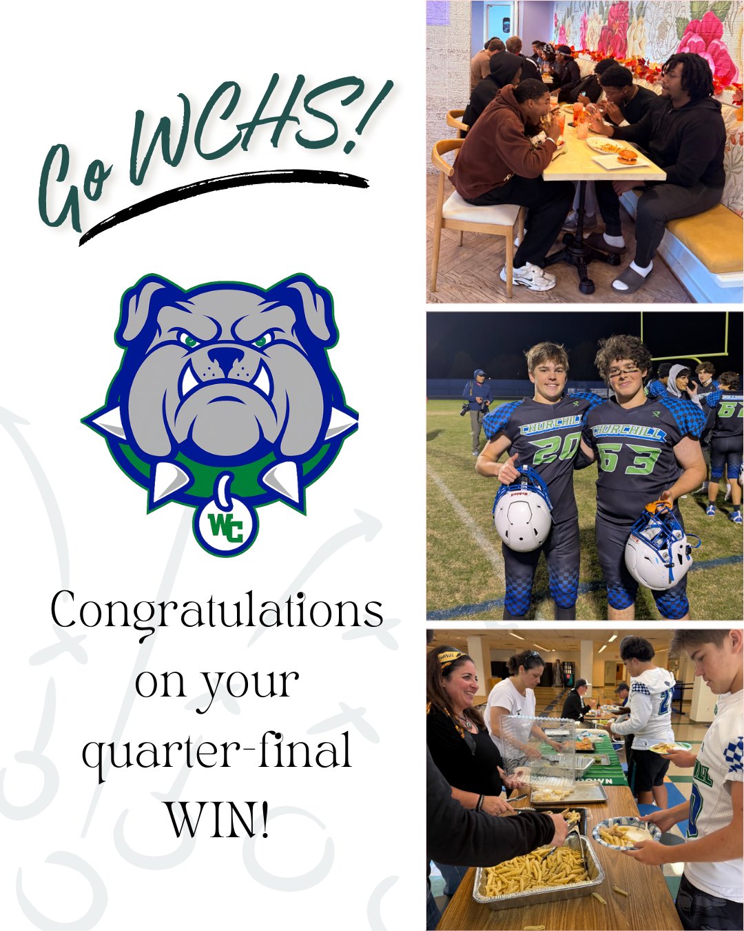 SEMI-FINALS BOUND! ๐ The Winston Churchill High School Bulldogs brought the heat Friday night and punched their ticket to the Maryland State Semi-Finals!
We've loved supporting these incredible athletes with pre-game meals this season, and we couldn't be prouder of this team. Your dedication, heart, and talent shine on and off the field. Churchill community - let's rally behind our Bulldogs as they chase that state championship! ๐พ