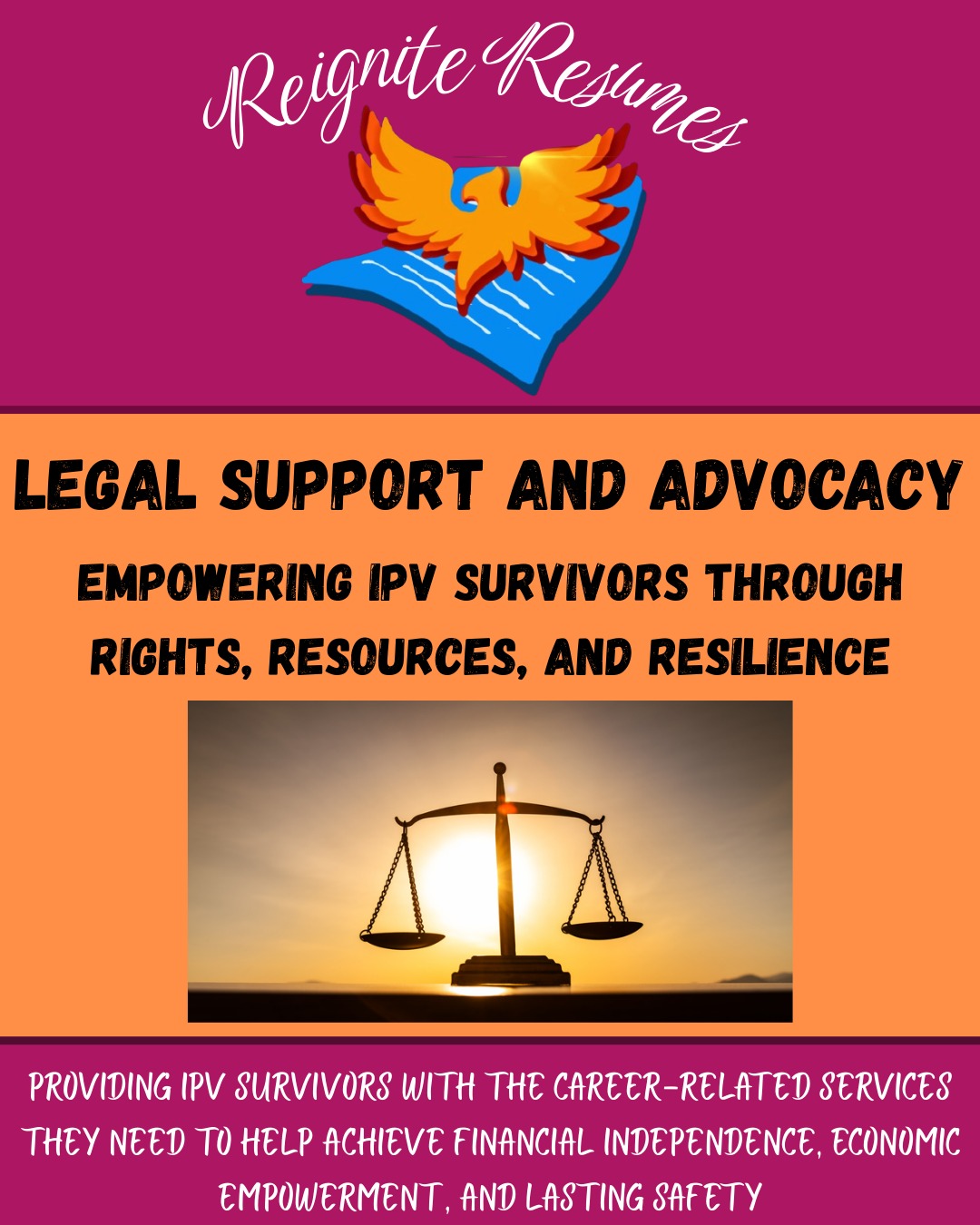 Legal support and advocacy can be crucial for the empowerment of IPV survivors.
Check out our latest post to learn about what legal support can provide, survivors' rights, and where to go for help.
#reigniteresumes #npo #nonprofit #youthled #femaleled #resume #resumes #recruitment #domesticviolence #ipv #youthleaders #youthleadership #domesticviolenceawareness #legaladvocacy #legaladvocacymatters #legal