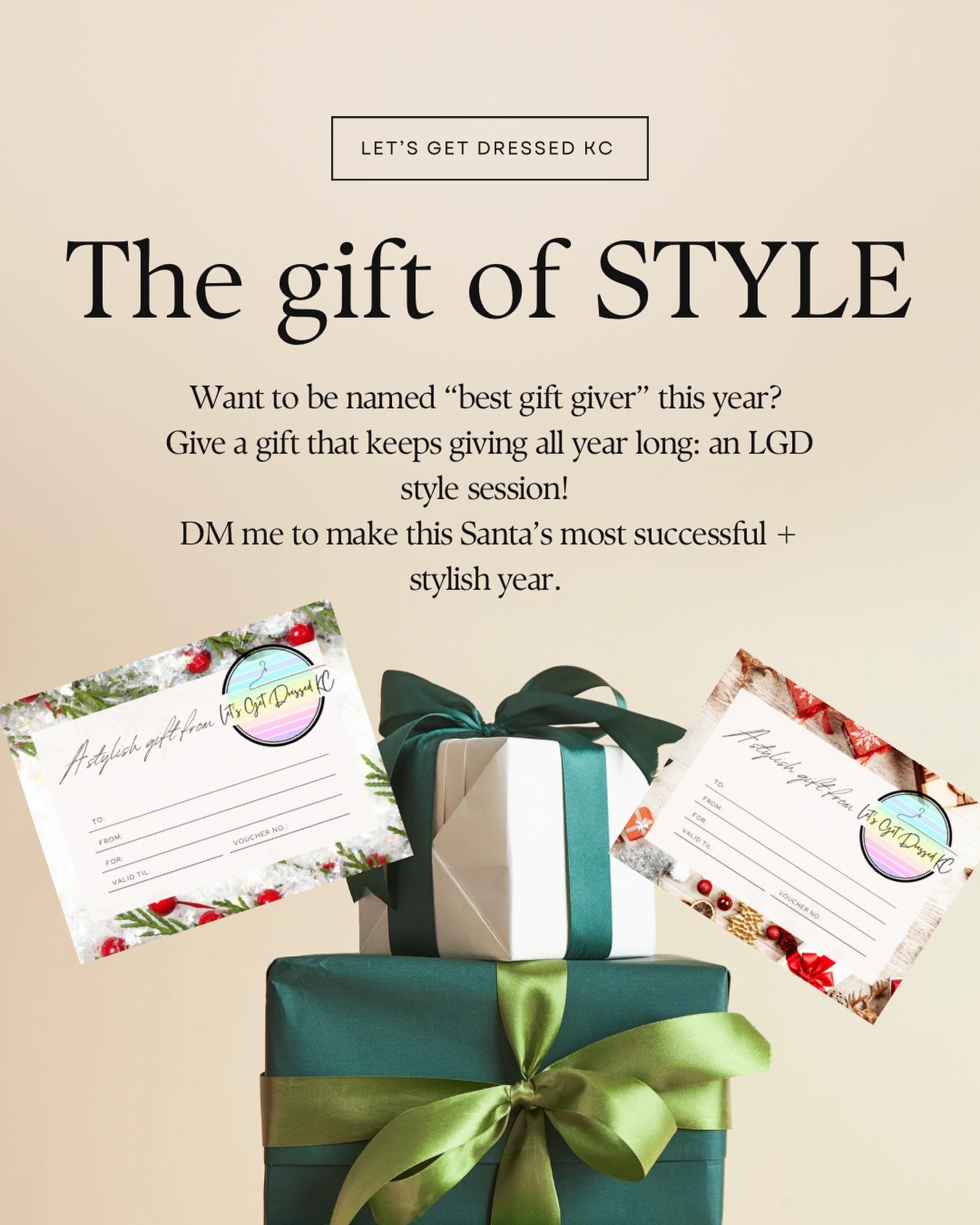🎁 The best way to ensure Santa slays this year: the gift of STYLE!!
This Small Business Saturday, select something meaningful that will spark joy and confidence in your giftee all year long: a personalized style session with Let’s Get Dressed KC! Personalized style sessions are designed to celebrate individual personalized style, amplify it through outfitting strategy, and inspire creativity and play within a wardrobe. DM me to get started crafting the perfect package for your loved one’s (or yourself!) to unwrap this season 🎅 🎄 🤶