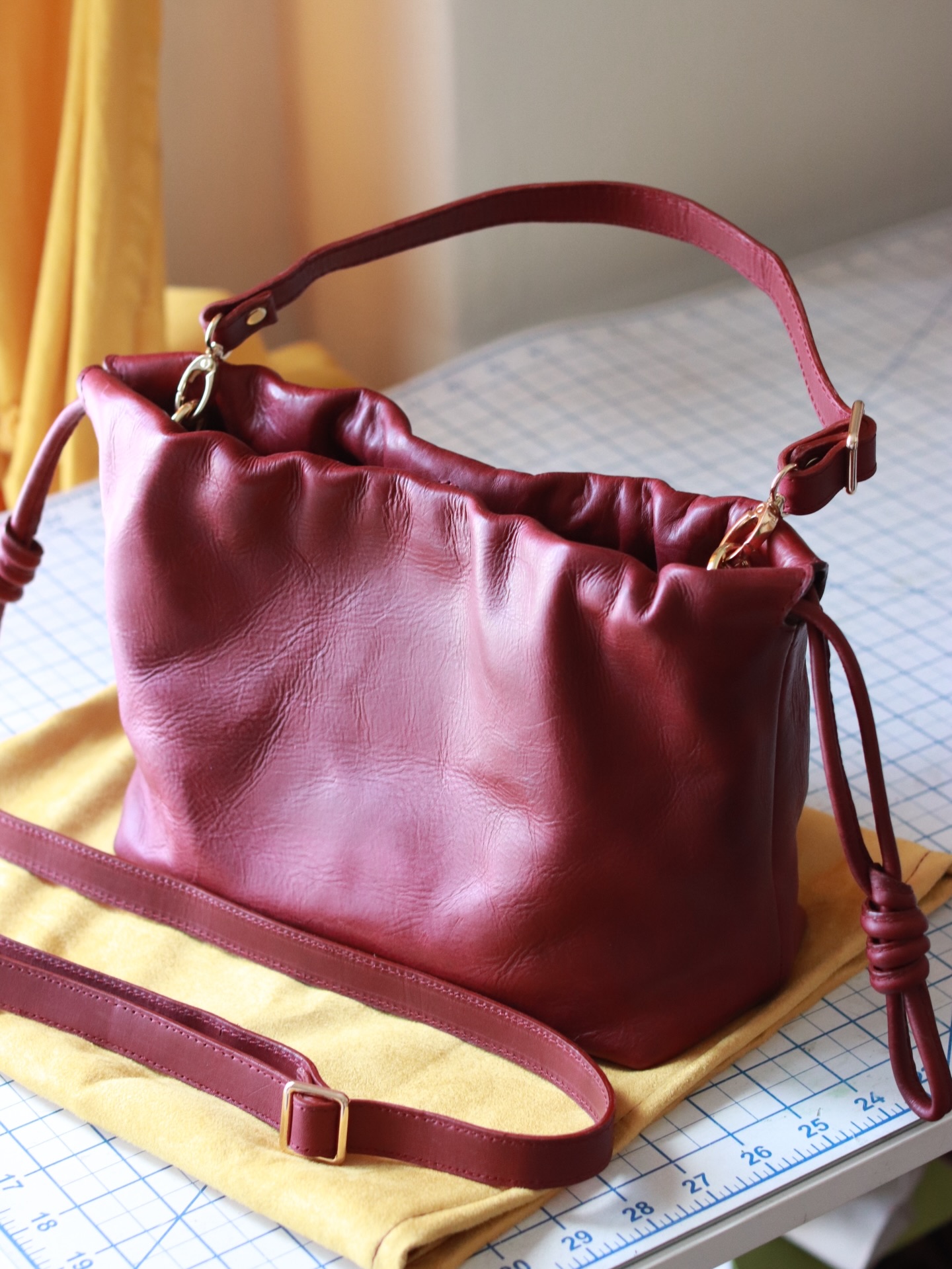 Some designs are just fascinating to figure out! ••Swipe to see the process•• Here is a story of creation one custom tribute bag: we took Bordeaux Vachetta because my client wanted a deep color but also a durable and structured bag, Mustard suede fabric and gold hardware. We also added two straps, both adjustable.
What’s interesting — the core shape of this design is a straight 2-piece boxy tote, but the top is tricky. It was a nice challenge to figure out that hidden drawstring! I was curious to solve this riddle, so then I got a request for a custom remake I was thrilled.
That's important to note: it's a tribute bag made out of curiosity and love for challenge. That's why, for example, I didn't tag my studio account — it’s just not my design to claim and promote, but to explore and challenge myself — why not! 😸
Have a great bag!
Ksenia and Joy 🐈⬛
.
.
.
#bagmaking #bagdesign #handmadeleatherbag #customleatherbag, #asmrsewing, diybag
Bag design course online, bag making course for beginners and advanced, Flamenco bag inspired tribute bag, Bordeaux drawstring leather bag, Vachetta leather bag, tribute custom leather bag handmade in San Francisco, CA