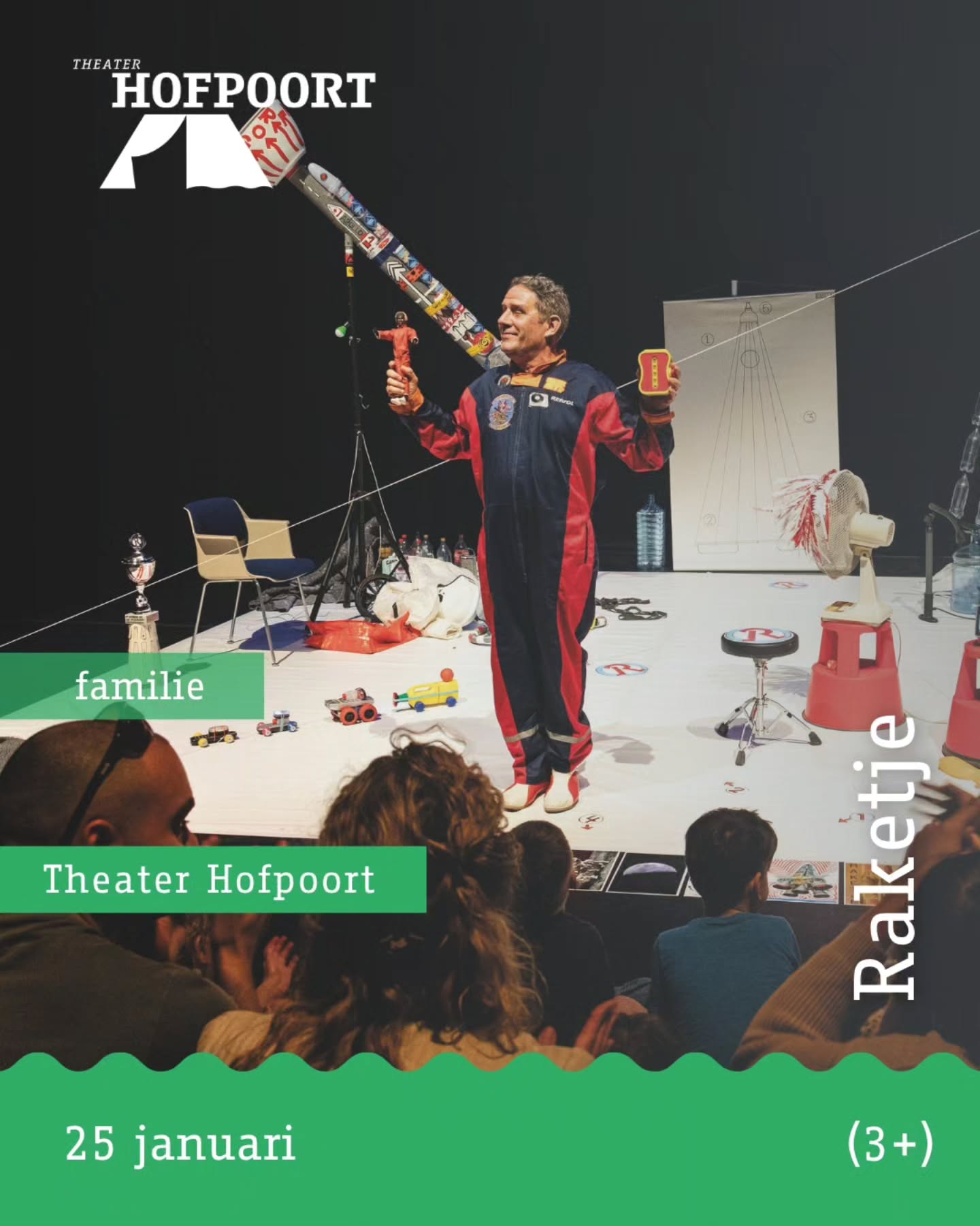 Terwijl Sinterklaas vanavond cadeautjes brengt, hebben wij ook iets leuks om alvast naar uit te kijken! ?✨
Op zondag 25 januari 2026 om 14:00 uur landt bij ons de hartverwarmende, knetter-creatieve familievoorstelling ‘Raketje’ van Het Ministerie van Onverrichter Zake.
In een kamer vol knutselspullen bouwt een man een raket van 1000 colaflessen omdat hij naar de maan wil. Maar vooral: omdat zijn vriend Roger daar vastzit en gered moet worden.
Een ontregelende, humorvolle en fantasievolle reis die laat zien dat je soms groot moet dromen als je klein bent.
Kaarten voor deze voorstelling koop je via: www.theaterhofpoort.nl/programma/raketje-3
? Ga je mee naar de maan?