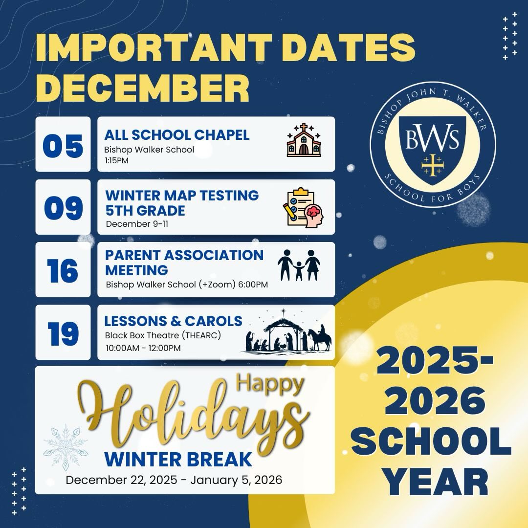 December is here at Bishop Walker School! ❄️✨
We’re gearing up for Spirit Week, joyful celebrations, and a season filled with learning, community, and holiday cheer.
Let the festivities begin! 💙💛