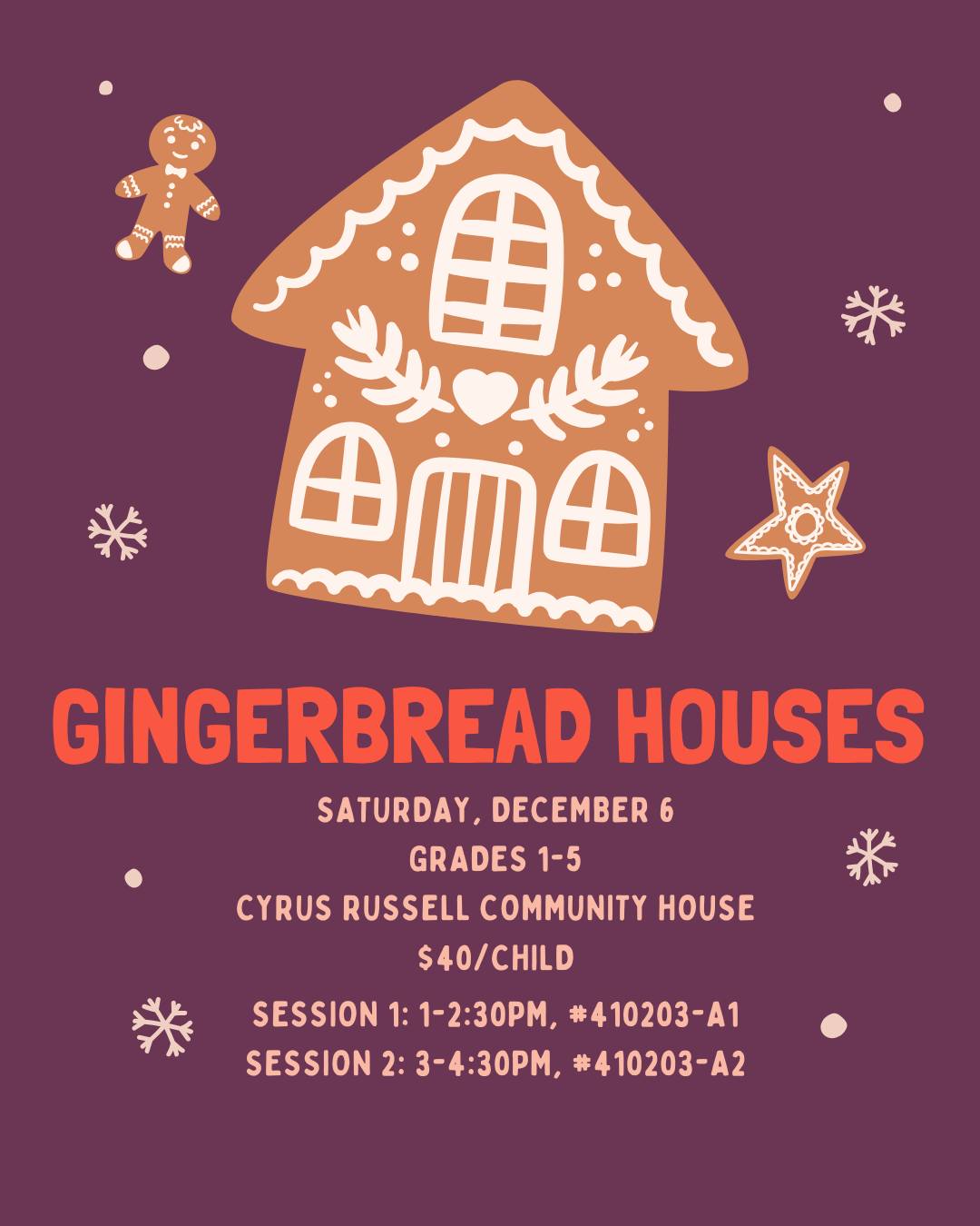 Limited spots left for this Saturday's gingerbread program! 1 spot in our 1-2:30pm session and a few left for our 3-4:30pm session.
We'll decorate gingerbread houses, eat a snack, read some holiday books, & listen to holiday music! It's always a fun time. :)