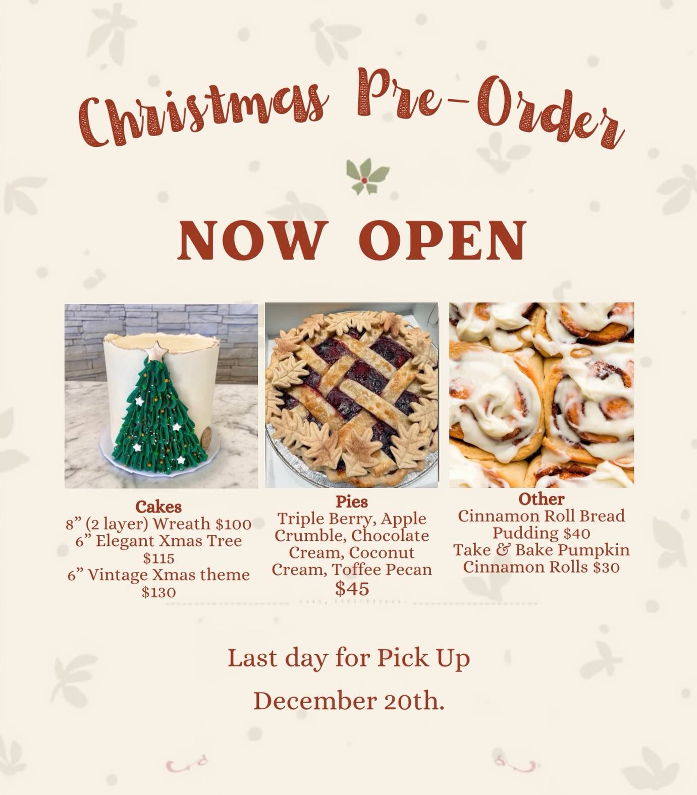 Don’t forget to place your Christmas order!
Give us a call or go to our website.