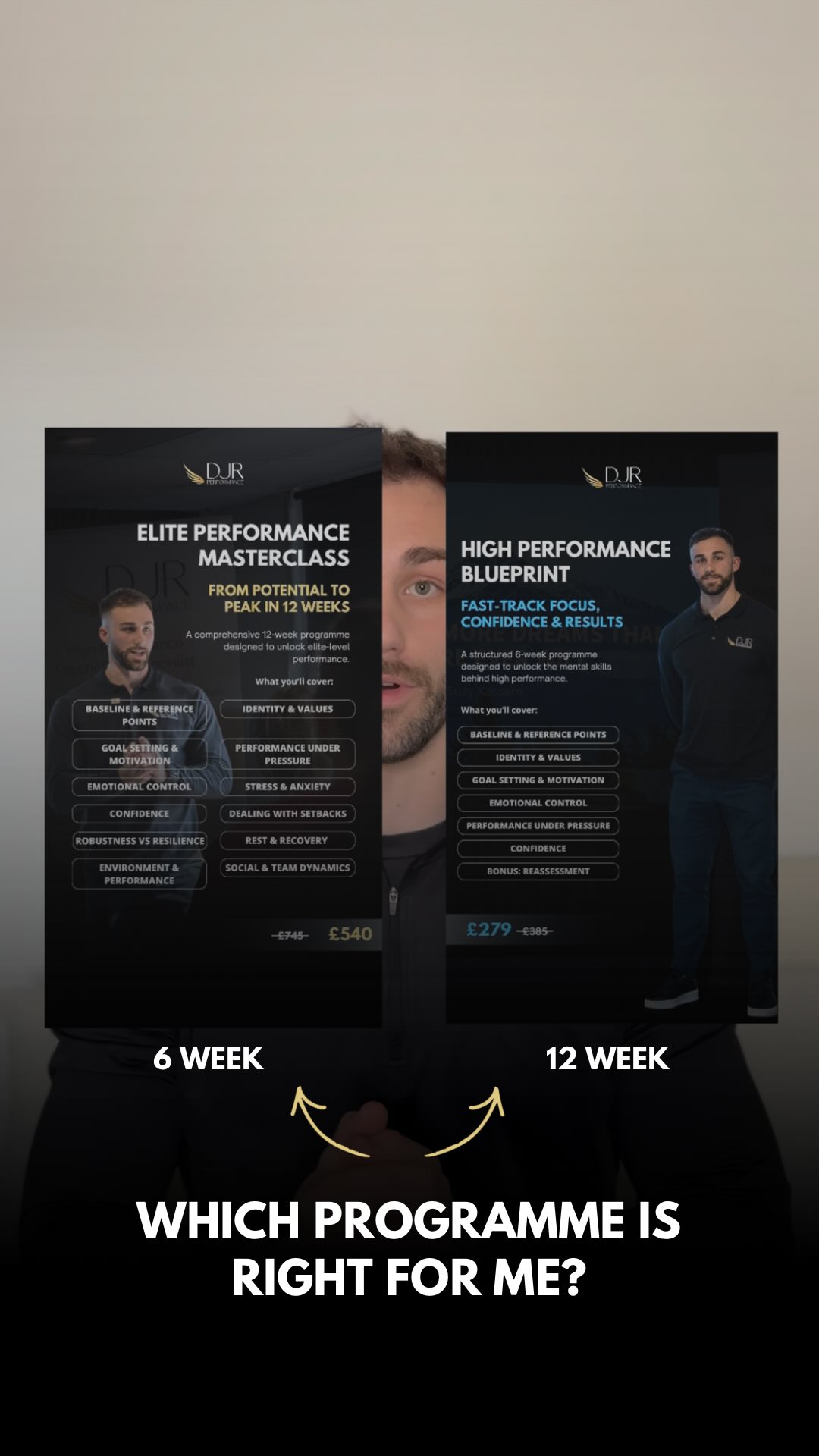 Blueprint or Masterclass Programme?
Not sure which is right for you? Let’s break it down ⬇️
🚀 6 week Performance Blueprint:
- Fast mindset reset
- Gain clarity, confidence and structure
- Perfect if you want results quickly or for a competition prep
🧠 12 week Performance Masterclass:
- Everything in the 6 week programme plus
- Deep, long term transformation
- Identity level change
- Long term support to ensure longevity of results
✅ Both programmes apply to all sports, fitness goals or performance based challenge.
Full information on both programs is available on our website via the link in our bio. Or send us a DM.
Spaces are limited. See you on the inside 🫡