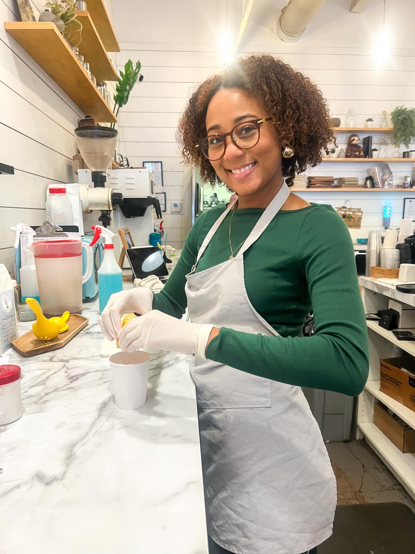 Zoe is busy and all smiles making a lemon frosting for our lavender scones. 🍋🥐