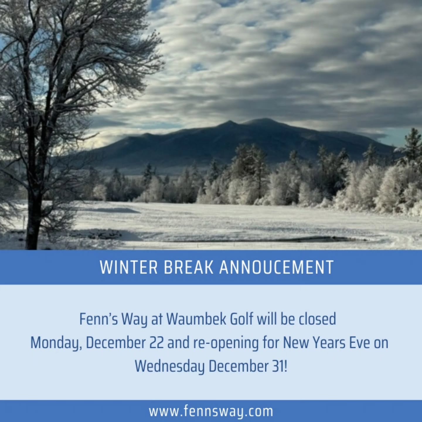 It’s time for a quick winter break while our staff enjoys time with family, prepares for our New Year’s Eve event (details coming soon!), and gets ready to launch an exciting new pub-style menu at the start of the new year.
The restaurant will be closed beginning Monday, December 22, and will reopen on Wednesday, December 31 for our New Year’s Eve celebration.
Starting January 1, we’ll be operating with new hours, offering dinner service only from 5:00–9:00 PM on Thursdays, Fridays, and Saturdays.
As always, we truly appreciate the continued support of our local community and are looking forward to an exciting rest of the winter season. ❄️🍽️