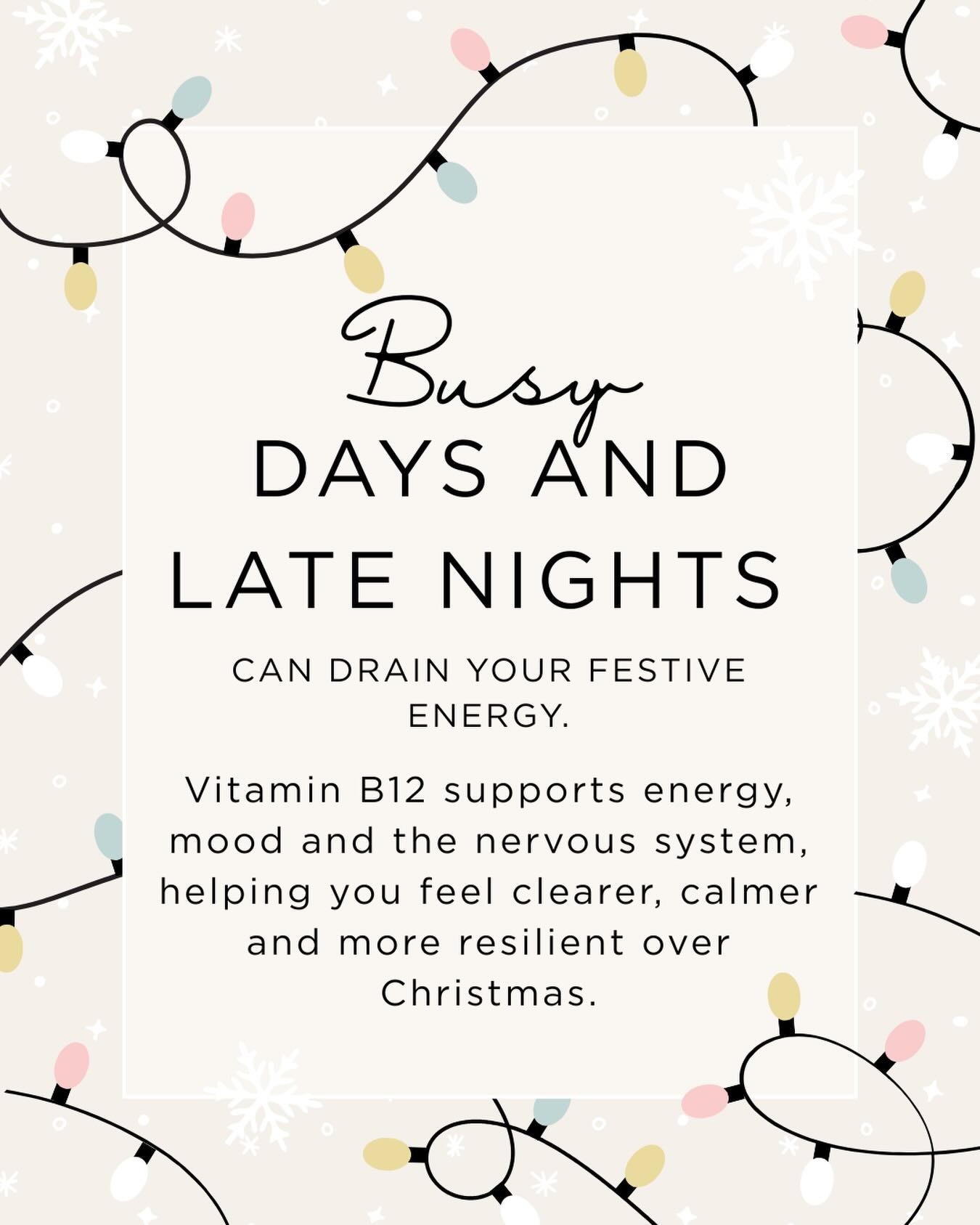 Christmas can be a busy time — shopping, wrapping, cooking, mum’s taxi service… it all adds up.
B12 is a great way to support your energy and nervous system, helping you enjoy the season rather than just endure it.
Are you ready for the big man to shimmy down your chimney? 🎅 x
#b12 #supplementsformums #NervousSystemSupport #MumLife #FestiveSeason #ChristmasCountdown
#WinterWellness