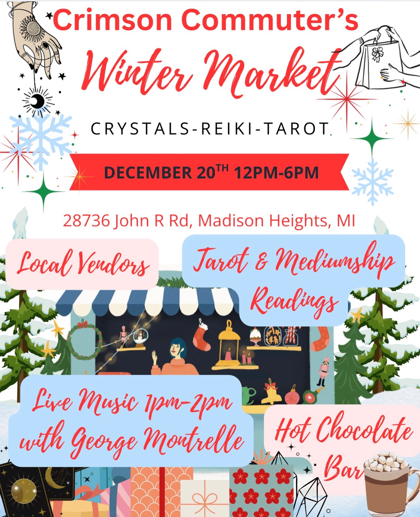 Happening today 12-6pm. lots of greats items on sale, hot chocolate, mediumship & tarot readings!