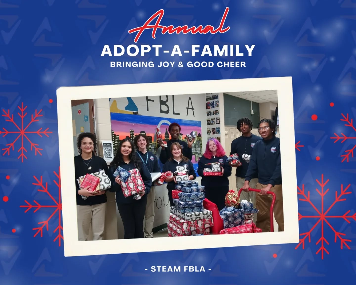 🎁 STEAM FBLA Adopt-A-Family 🎁
Tis the season to give back! Our chapter participated in yet another STEAM FBLA annual tradition of giving back with Adopt-A-Family!
Members brought in and wrapped gifts for a lucky family this year to make their holiday special!
Happy Holidays! ☃️🎄🎁
-
-
#adoptafamily #giftwrapping #holidayseason #givingback #steamfbla