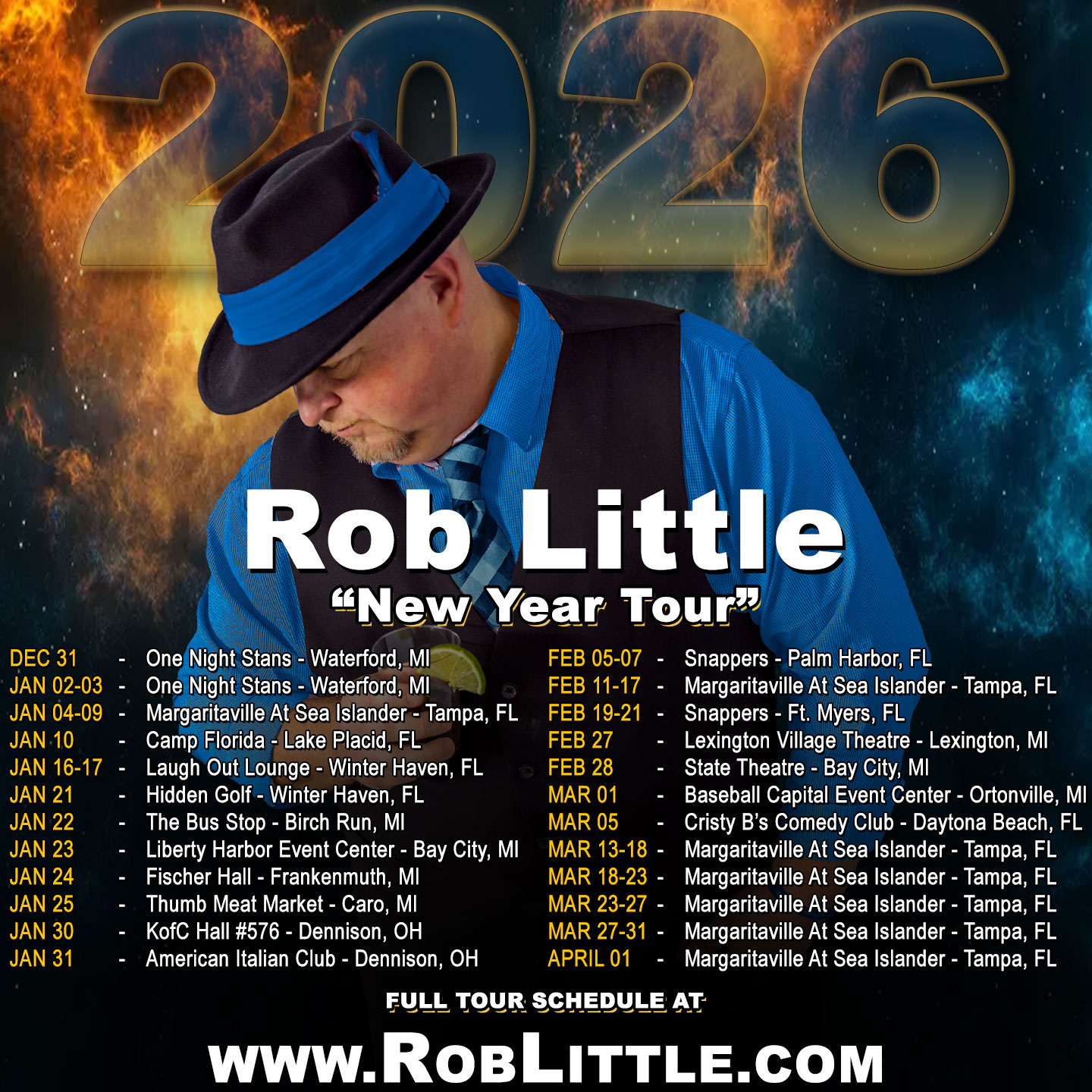complete tour dates at https://www.roblittle.com.
If you don't see me at a club near you, contact the club and request me as often as you can!
#roblittle, #TourDates, #tour, #2026tour