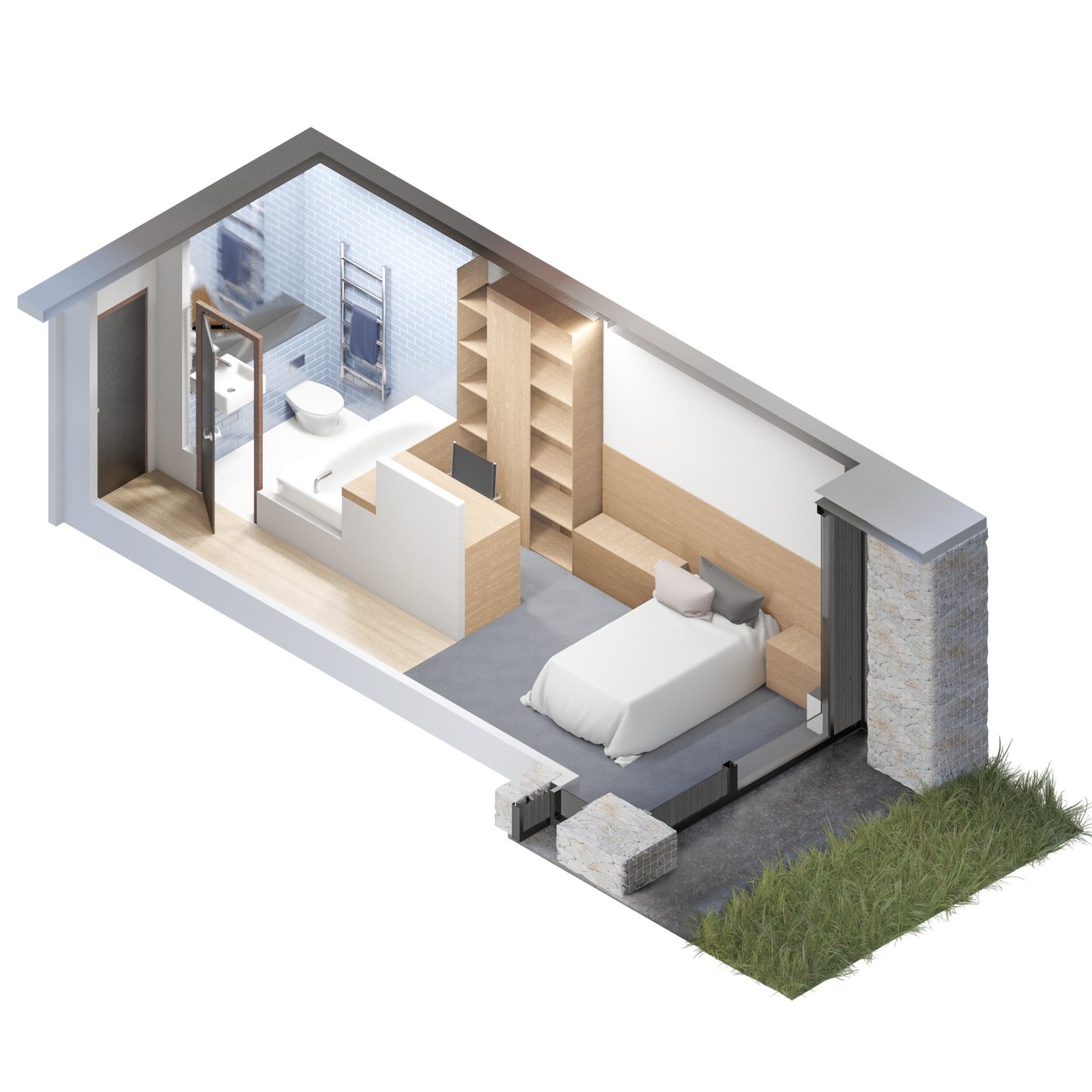 A bedroom study for the a sustainable new dwelling in Howth.
Recently granted planning, this proposed dwelling sits comfortably within its dramatic surroundings, offering incredible views of Dublin and the nearby Baily lighthouse. Key design principles include: Tight integration of architecture and landscaping; Selective use of natural materials to blend with the environment; Retention of all mature trees on-site; Responding to the site's sloping topology to inform the internal layout; Framing stunning landscape views while minimizing potential overlooking. These approaches ensure the building enhances and respects its environment.
https://bit.ly/3pok0PA