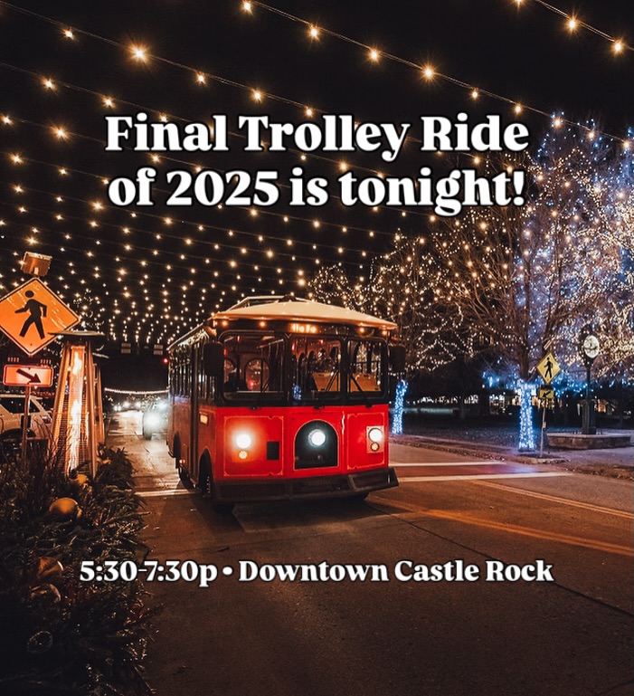 Final ride of the year! 🚎 Join us in Downtown Castle Rock for a FREE TROLLEY RIDE, 5:30-7:30p
The trolley makes a loop at 3 stops (look for the A-frame signs!):
✨ Encore Parking Garage, South Street Entrance
🌟 Third Street, between Wilcox and Perry, at the crosswalk
💫DCSD Parking Lot, on 6th Street
Enjoy this free, leisurely way to enjoy the lights in Downtown Castle Rock, thanks to our friends at Owen Ames Kimball 🫶
#downtowncastlerock #seasonofthestar #crco #castlerockcolorado