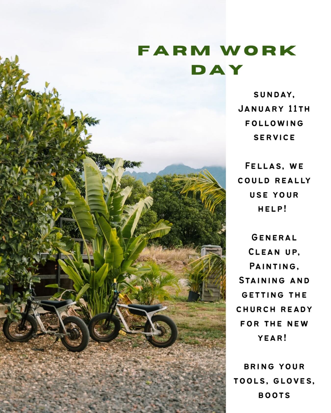 Calling all our Harbor NS family to lend a hand! Join us after service on Jan 11th to give our beautiful property a little new year spruce!