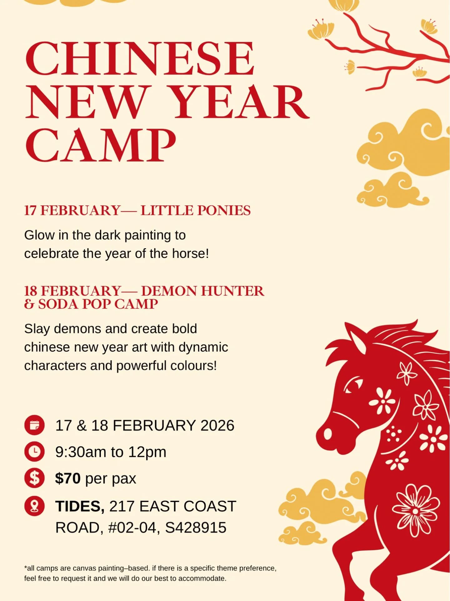 Hi all, our Chinese New Year camps are up for booking! Do direct message us to get more information
#chinesenewyearcamps #artcamps #cny2026 #photooftheday #instaphoto #instagood #feb2026 #weloveartcamps #cny #comingsoon