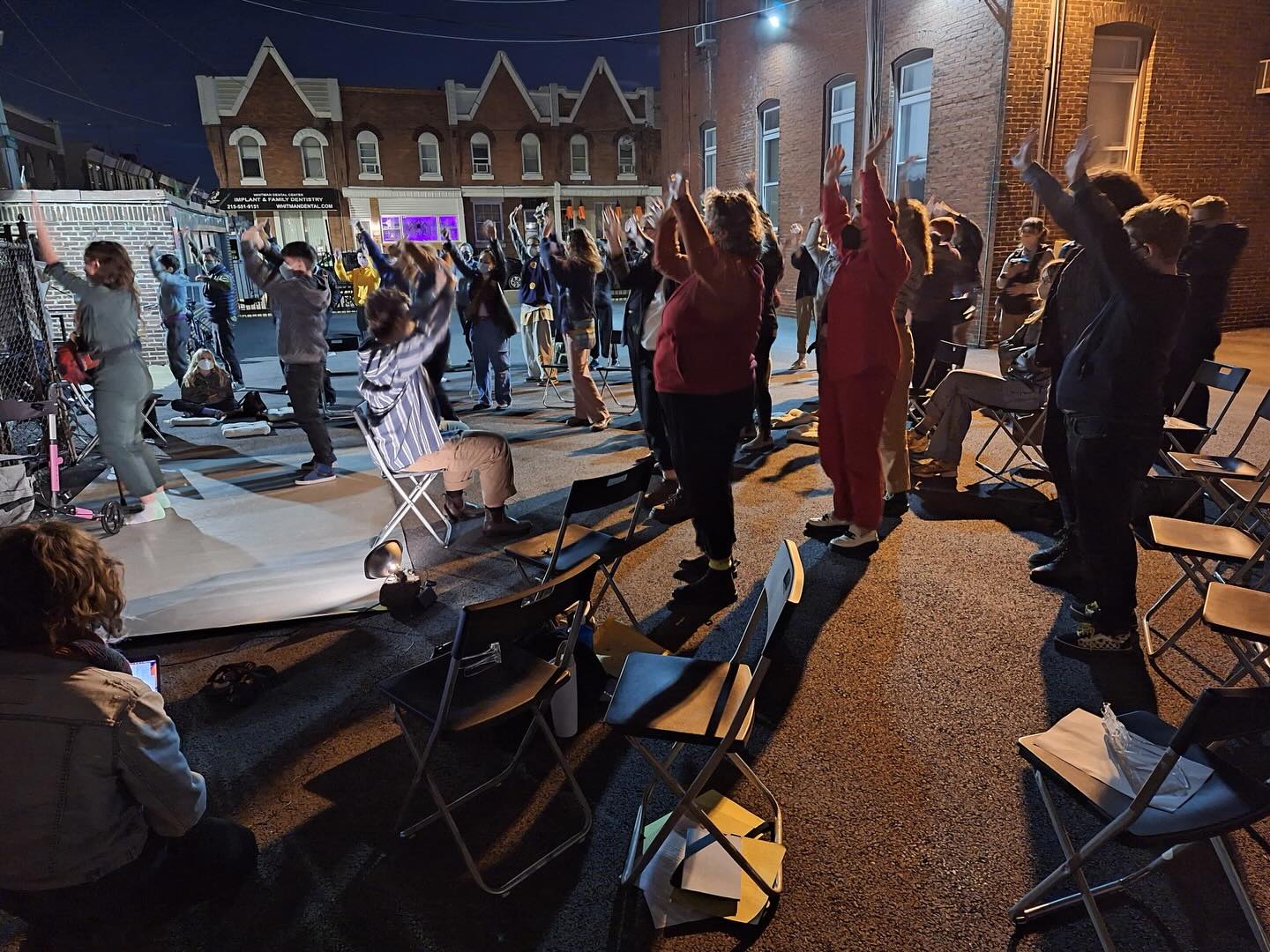 Happy New Years from LSDC!!! 🌟✨🌟 There’s still time to make a Tax Deductible Donation!!!
We’re $9k away from meeting our very exciting goal of $15k. Every donation makes a huge impact in our ability to host amazing independent artists’ workshops at The Art Room; offer our REAP residencies; and the magic that emerging and established Philly artists share in STUDIO WORKS.
Make a Tax Deductible Donation today and help LSDC continue to support programming for our expansive community. Follow the link in our bio and donate before the New Year ❤️
……………
image id: Julia Havard’s outdoor performance, audience participation standing up with arms over their heads.