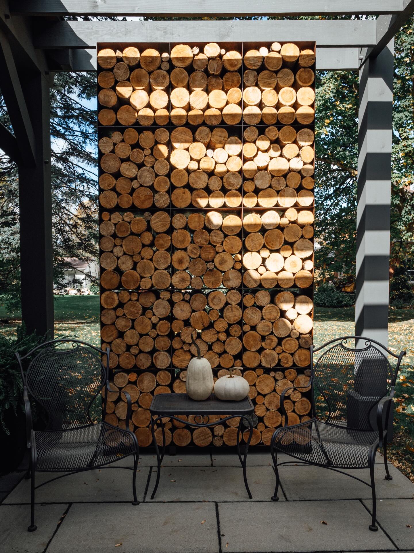 Stocked up for winter. Giant corten log holder and fire place backing we did here in Clarksburg.