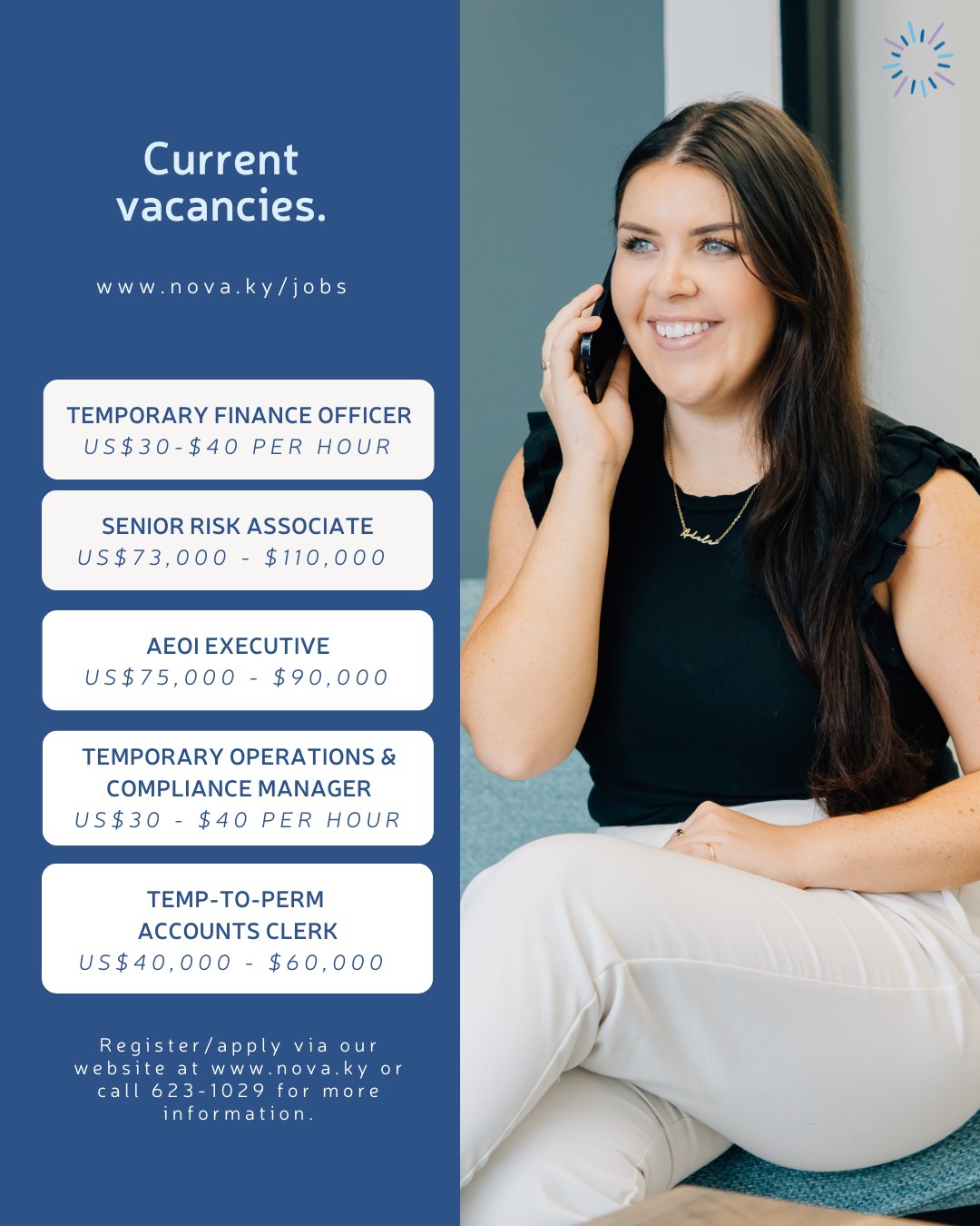 Explore Our Current Vacancies ?
Looking for your next career move?
? Temporary Finance Officer – US$30–$40 per hour
? Senior Risk Associate – US$73,000–$110,000
? AEOI Executive – US$75,000–$90,000
? Temporary Operations & Compliance Manager – US$30–$40 per hour
? Temp-to-Perm Accounts Clerk – US$40,000–$60,000
? Grand Cayman, Cayman Islands
? Learn more and apply today at www.nova.ky/jobs
#CaymanJobs #CareerOpportunities #JobsCayman #CaymanIslands #GrandCayman