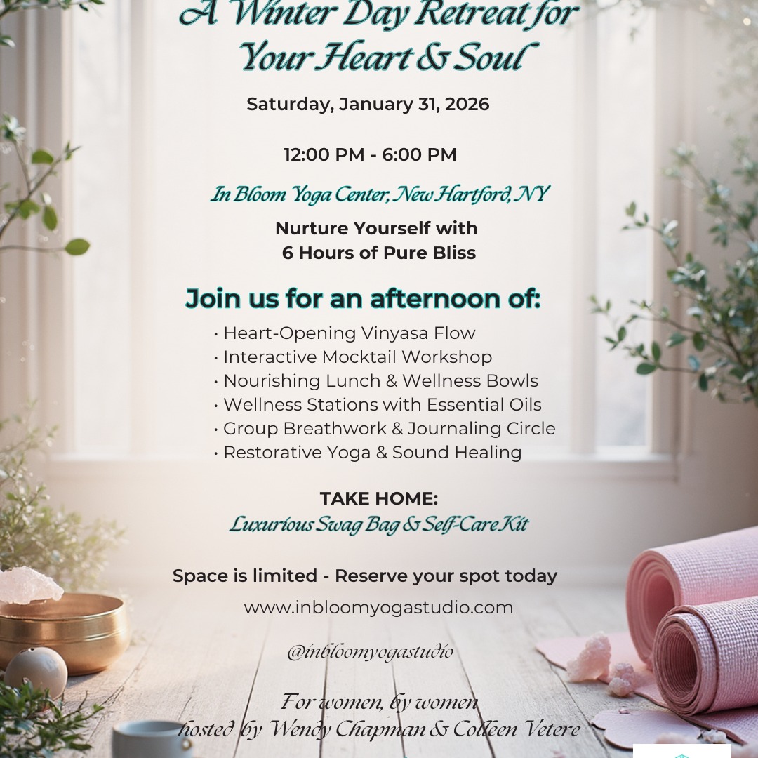 Self-Care & Self-Love Day
Give Yourself Permission to Slow Down
Saturday, January 31, 2026 | 12:00 PM - 6:00 PM
When was the last time you gave yourself 6 uninterrupted hours of care? Not because you earned it. Not because you finished your to-do list. Simply because you exist and you are worthy.
Join us for a transformative afternoon where self-care isn't selfish - it's essential.
What You'll Experience:
12:00 PM - Welcome Arrive to a warm greeting, receive your luxurious swag bag, and settle into a space designed for your comfort and restoration.
12:15 PM - Opening Circle Begin with intention-setting, journaling, and breathwork to ground yourself in the present moment.
1:00 PM - Heart-Opening Vinyasa Flow Move through 60 minutes of yoga designed to open your heart to self-love and compassion. All levels welcome.
2:00 PM - Mocktail Workshop Create signature drinks together while connecting with other like-minded women in a fun, interactive experience.
2:45 PM - Nourishing Lunch Enjoy a healthy, delicious signature bowl chosen to match your preferences and dietary needs.
3:30 PM - Wellness Stations Rotate through personalized experiences:
Essential oils & aromatherapy education
Facial massage & temple work
4:30 PM - Group Breathwork Learn powerful techniques to calm your nervous system that you can use long after this day ends.
5:00 PM - Journaling Circle Share, reflect, and connect in safe community discussion about self-care practices.
5:30 PM - Restorative Yoga & Sound Healing Sink into complete restoration with gentle yin practice, restorative poses, and healing sound bath with singing bowls.
5:50 PM - Closing Circle Reflect on your journey and receive your luxurious take-home self-care kit.
Your Swag Bag Includes:
Beautiful journal for continued intention-setting
Facial stone roller
Custom mocktail glass
Cozy spa socks
Infused tea
Wellness recipes
Self-care kit with tools to continue your practice
Investment: $125 20% off if register by Jan 20
This includes everything - all activities, lunch, swag bag, and self-care kit.
Limited to 12 Participants
https://www.inbloomyogastudio.com/events
